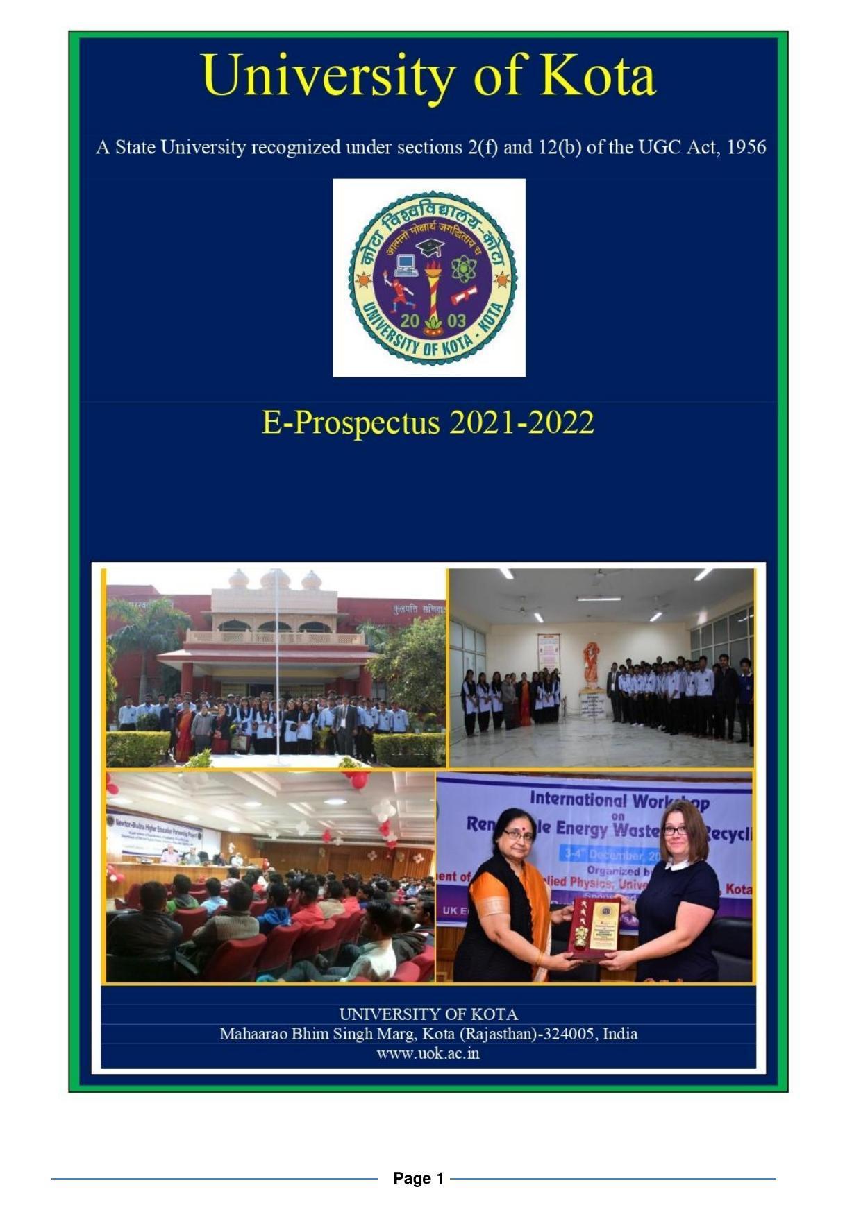 University of Kota, Kota Prospectus 2021-22 - Page 1