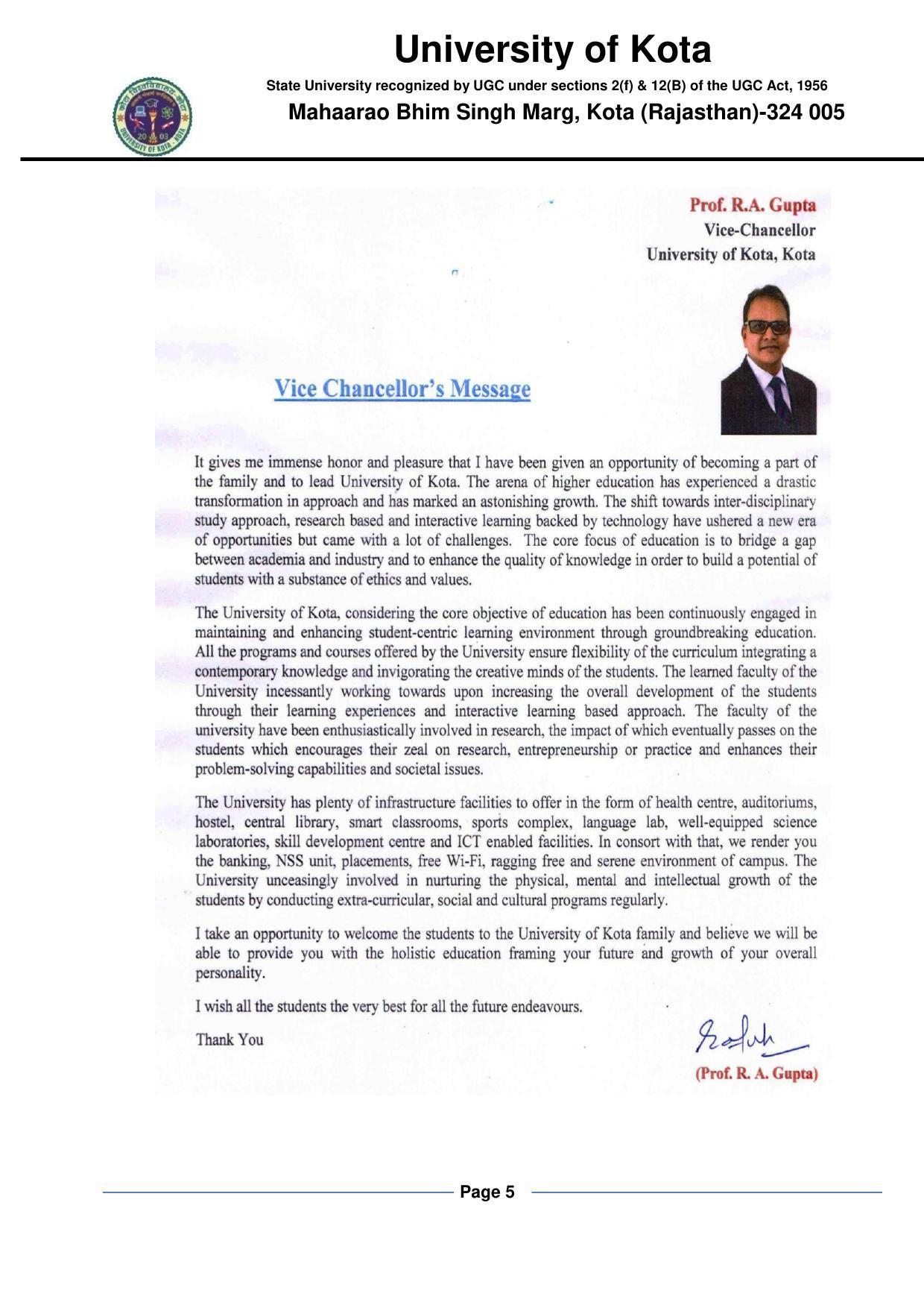 University of Kota, Kota Prospectus 2021-22 - Page 5