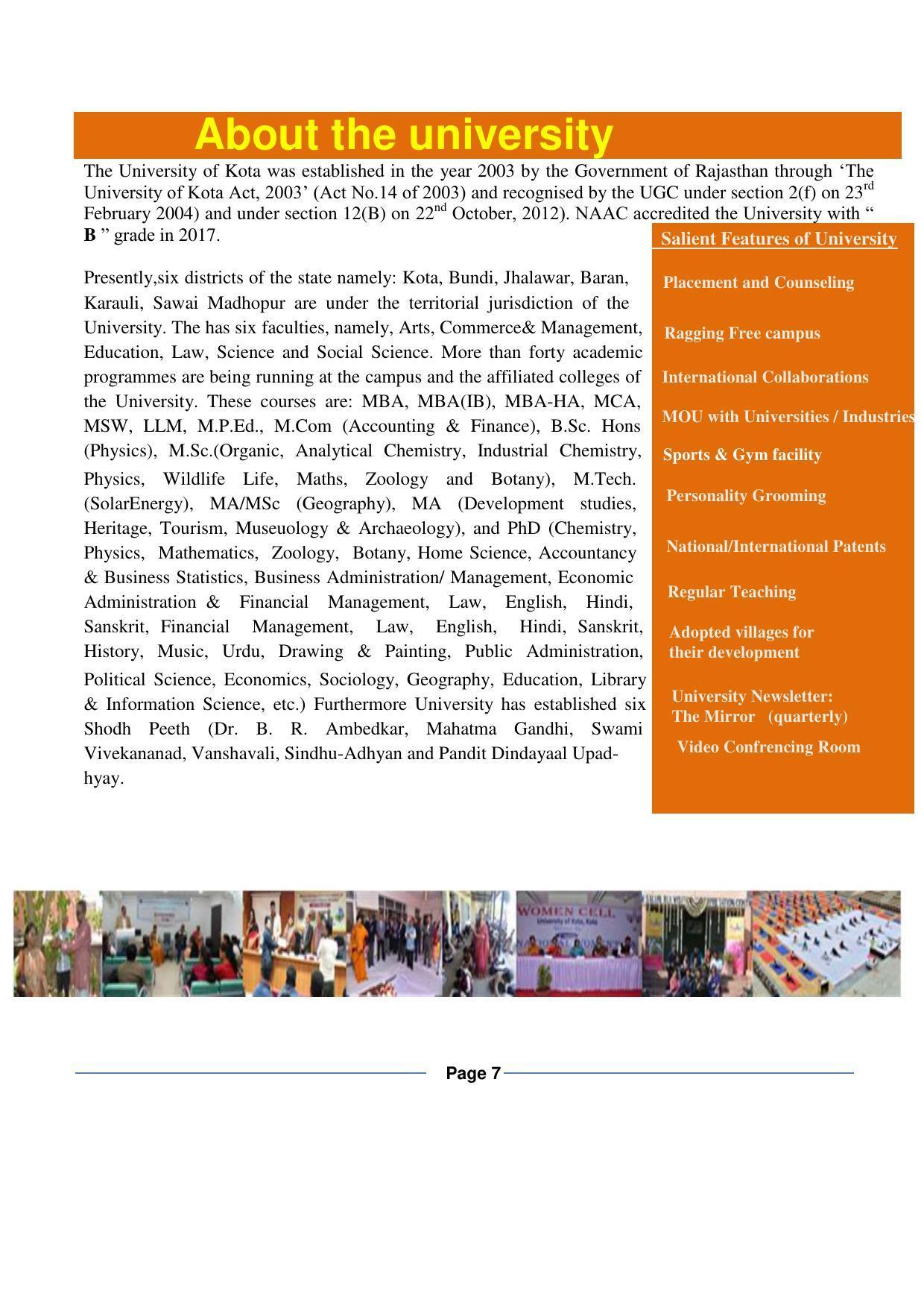 University of Kota, Kota Prospectus 2021-22 - Page 7