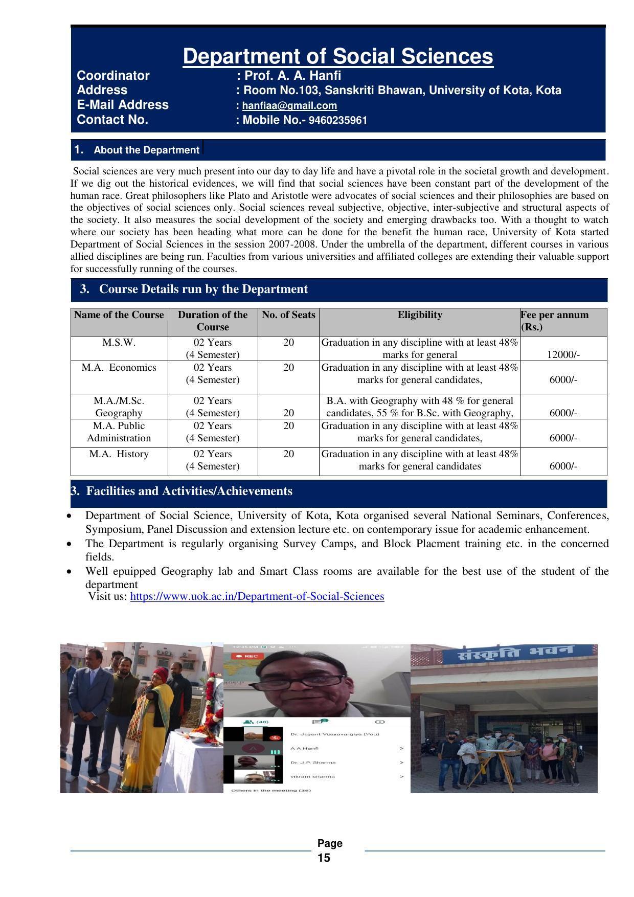 University of Kota, Kota Prospectus 2021-22 - Page 15