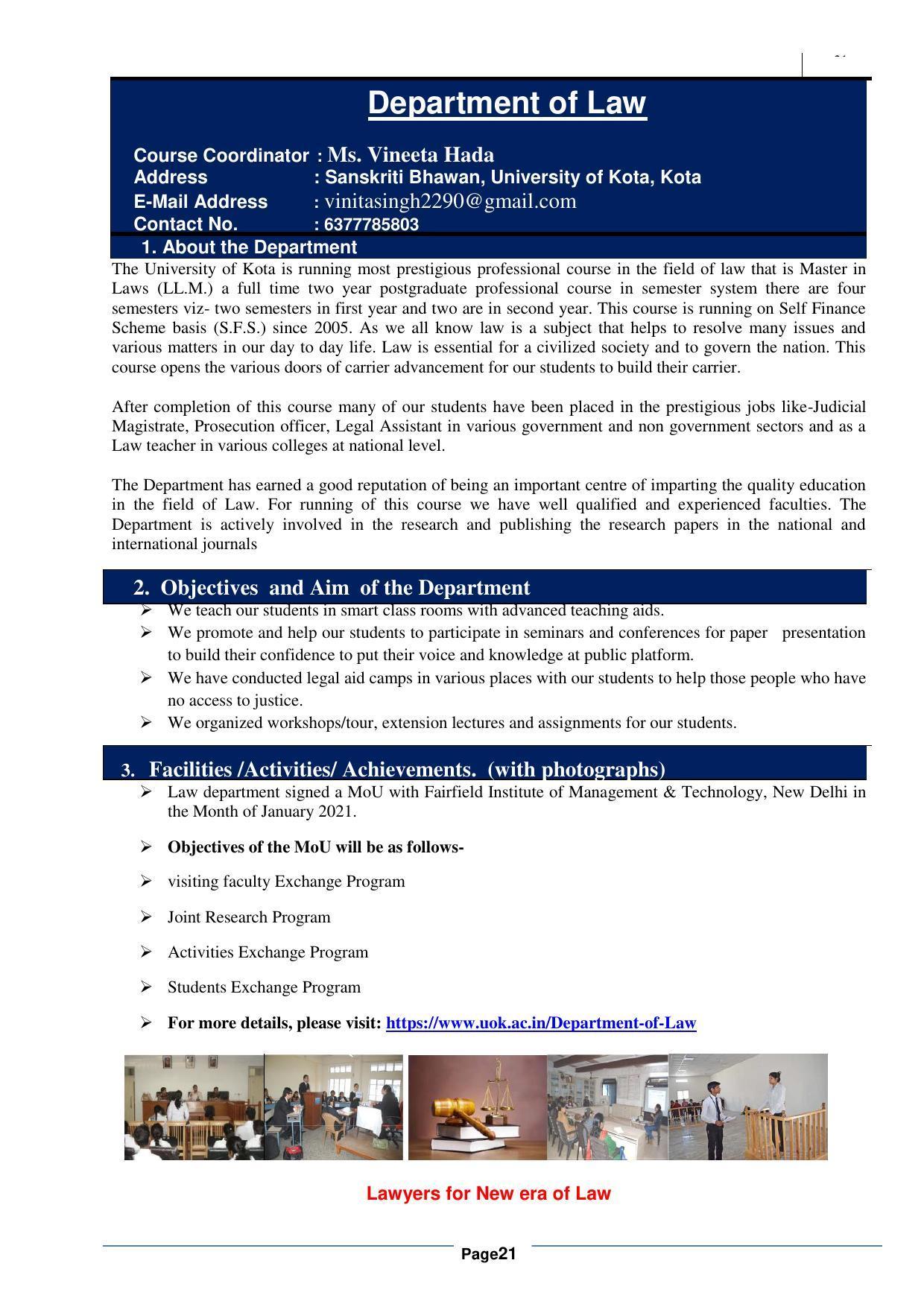 University of Kota, Kota Prospectus 2021-22 - Page 21