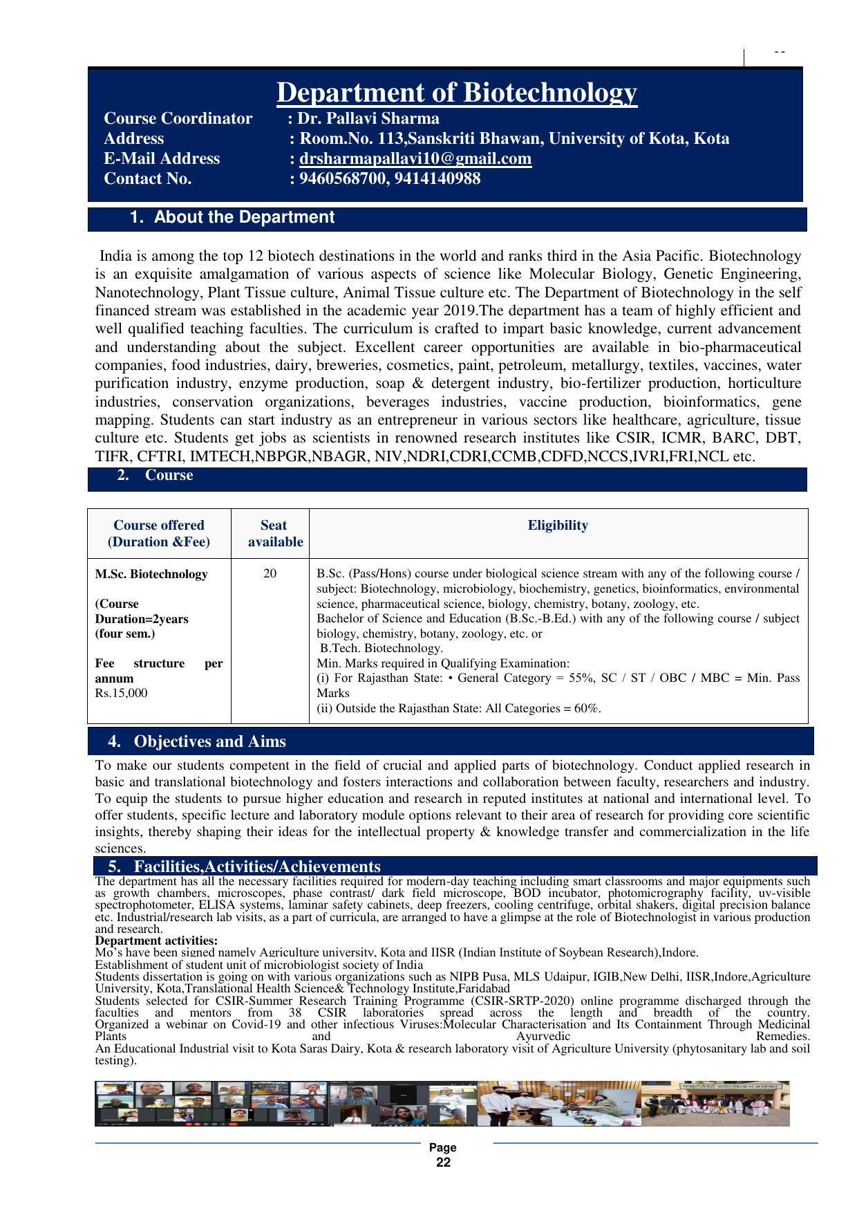University of Kota, Kota Prospectus 2021-22 - Page 22