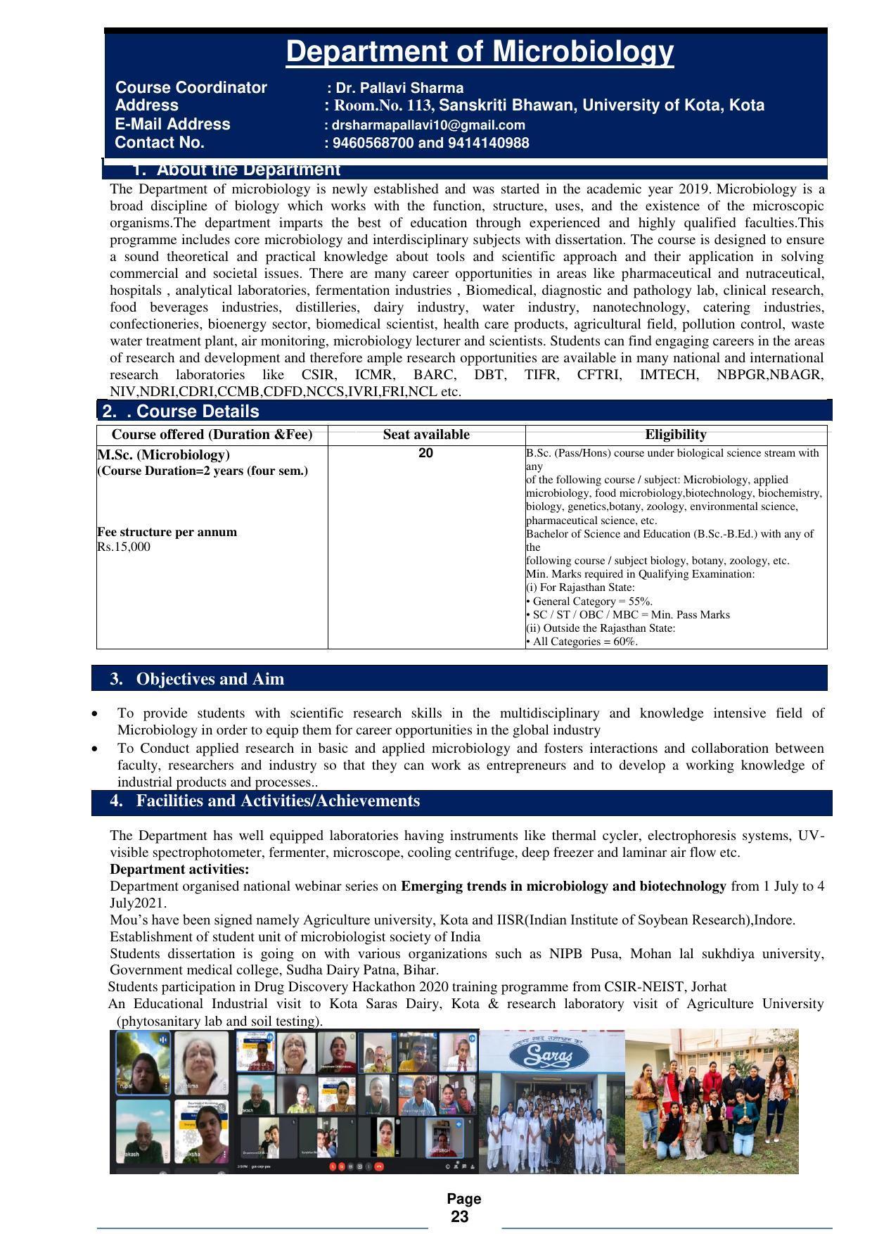 University of Kota, Kota Prospectus 2021-22 - Page 23