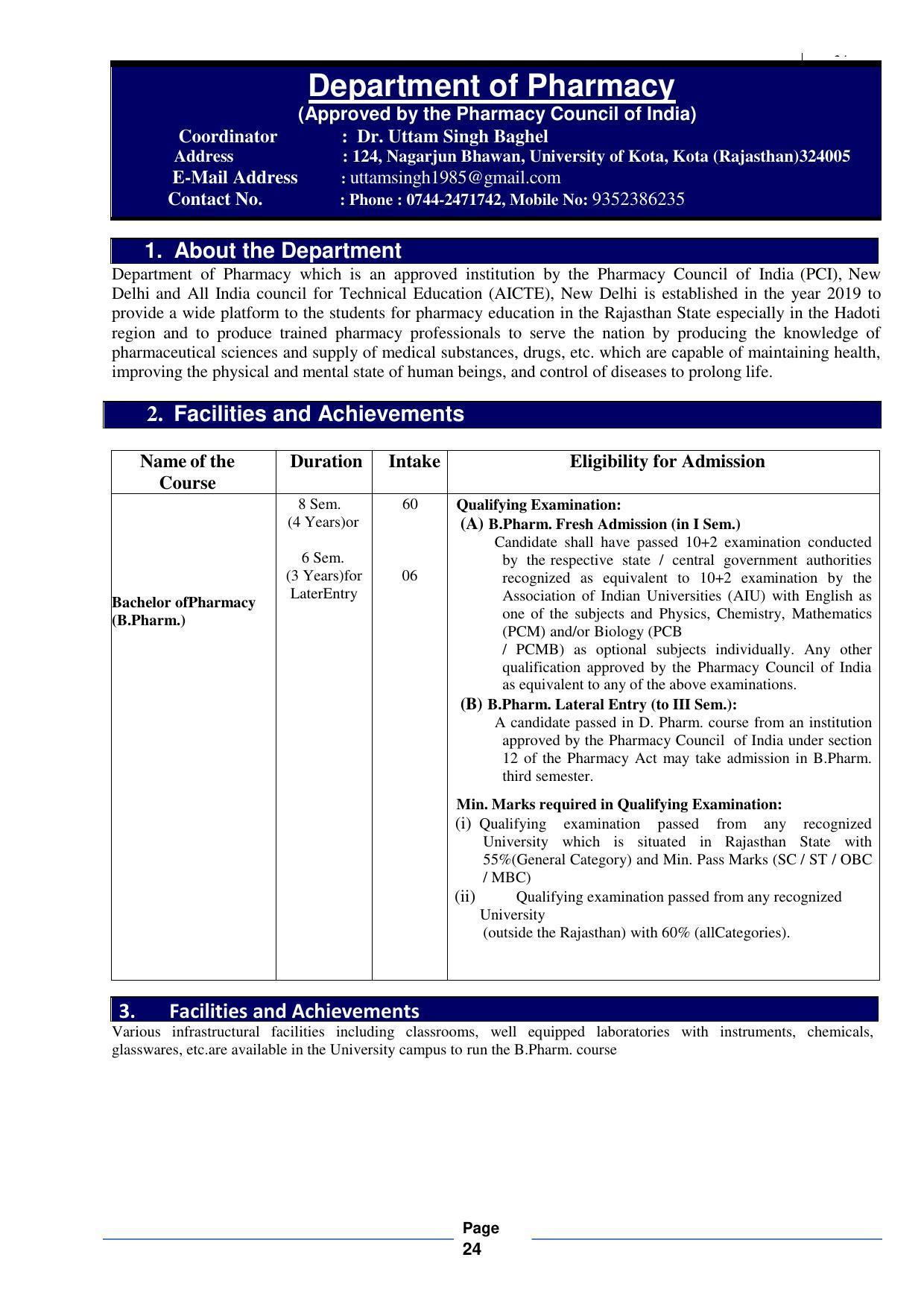 University of Kota, Kota Prospectus 2021-22 - Page 24