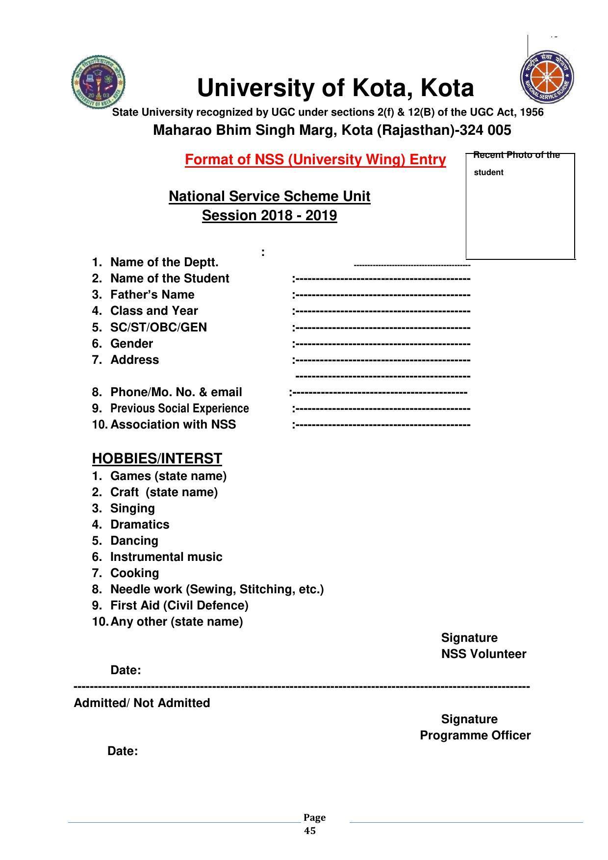 University of Kota, Kota Prospectus 2021-22 - Page 45