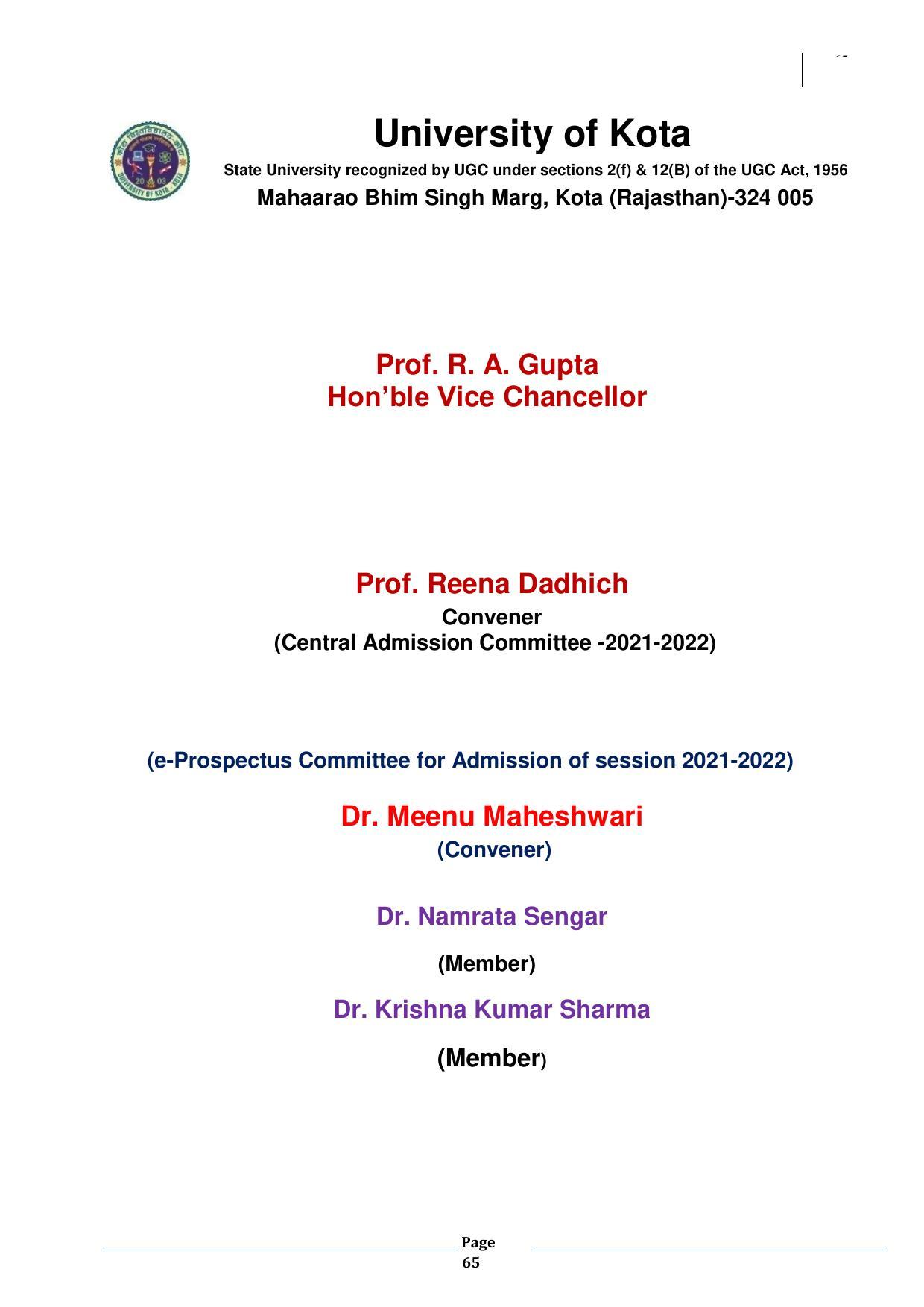 University of Kota, Kota Prospectus 2021-22 - Page 65
