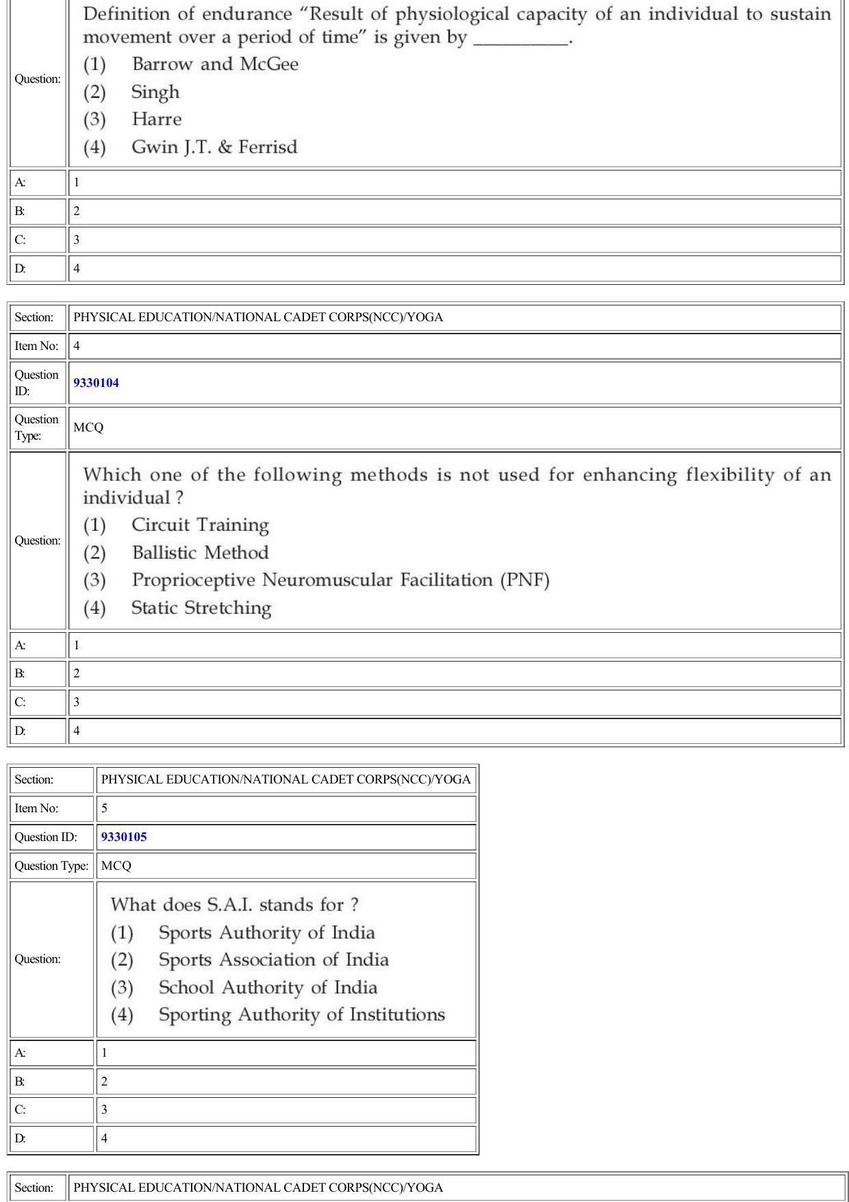 CUET 2022 Question Paper of Physical Education/ National Cadet Corps (NCC)/ Yoga - Page 2