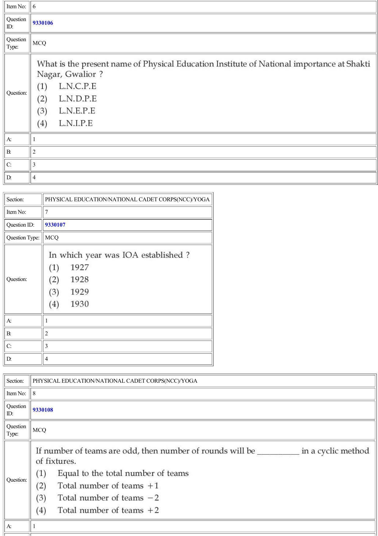 CUET 2022 Question Paper of Physical Education/ National Cadet Corps (NCC)/ Yoga - Page 3