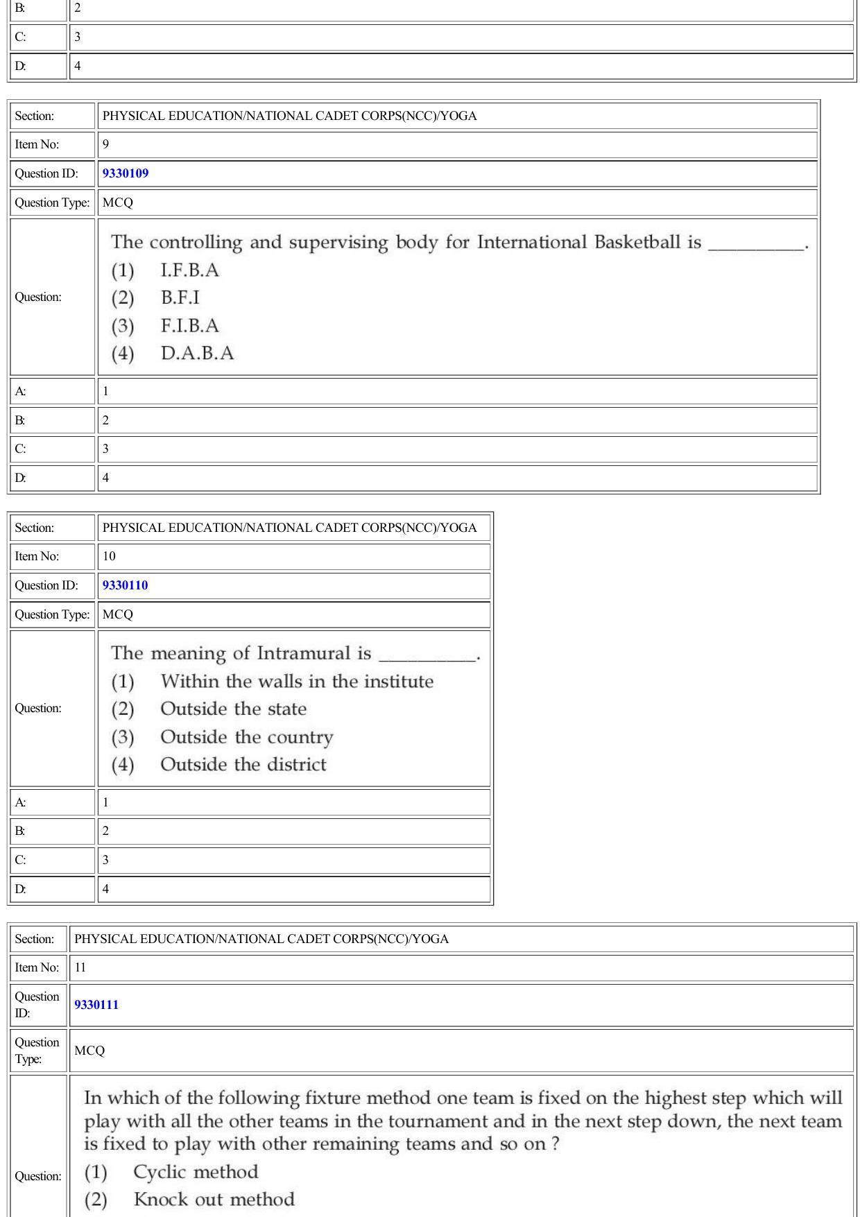 CUET 2022 Question Paper of Physical Education/ National Cadet Corps (NCC)/ Yoga - Page 4