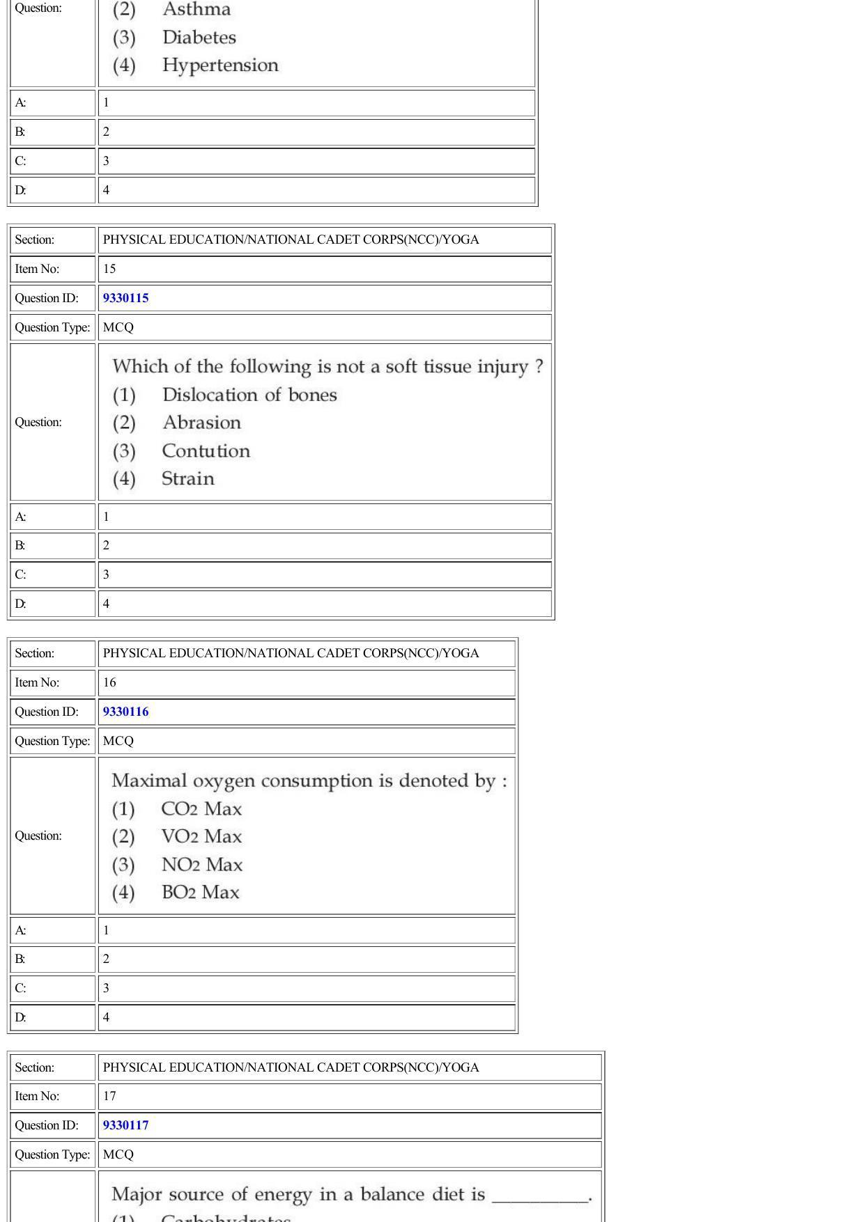CUET 2022 Question Paper of Physical Education/ National Cadet Corps (NCC)/ Yoga - Page 6