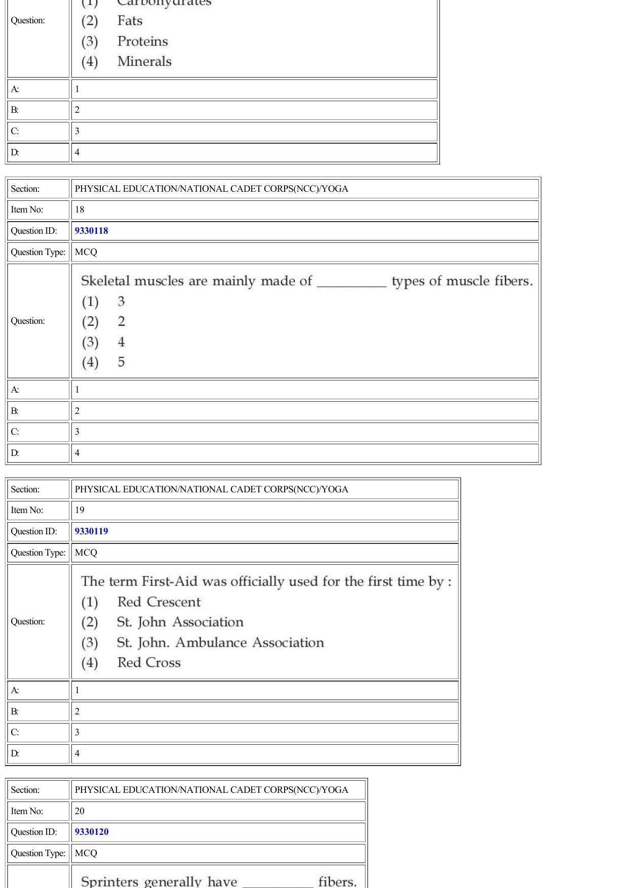 CUET 2022 Question Paper of Physical Education/ National Cadet Corps (NCC)/ Yoga - Page 7