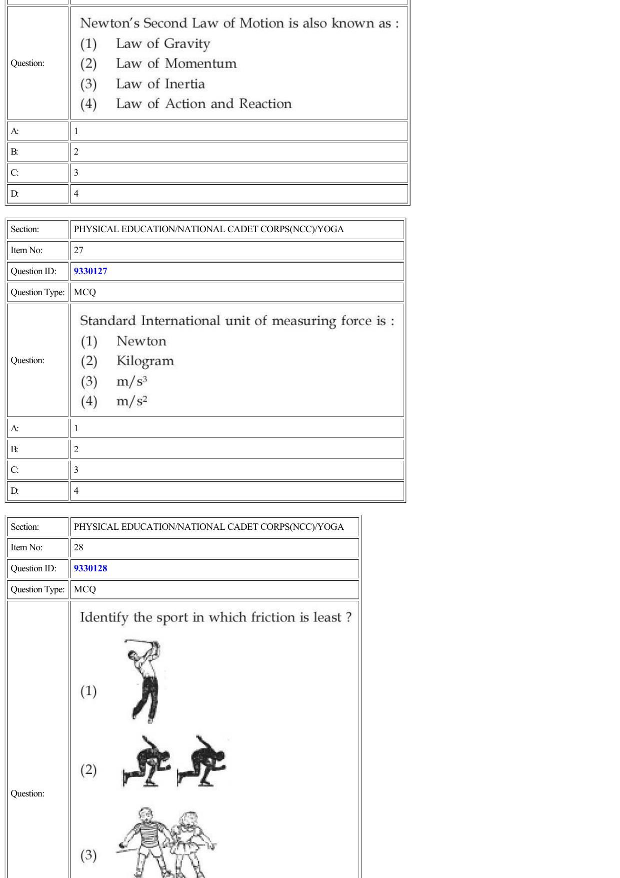 CUET 2022 Question Paper of Physical Education/ National Cadet Corps (NCC)/ Yoga - Page 10