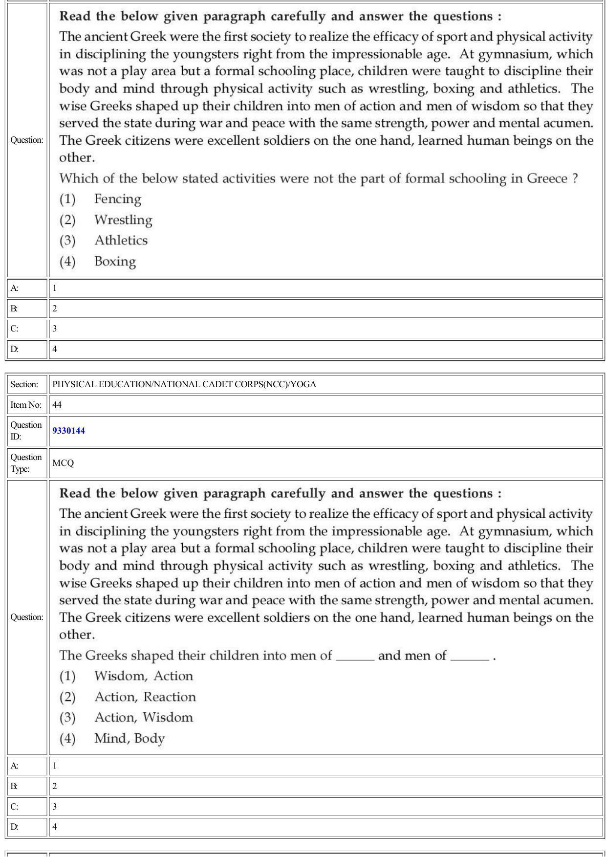 CUET 2022 Question Paper of Physical Education/ National Cadet Corps (NCC)/ Yoga - Page 18
