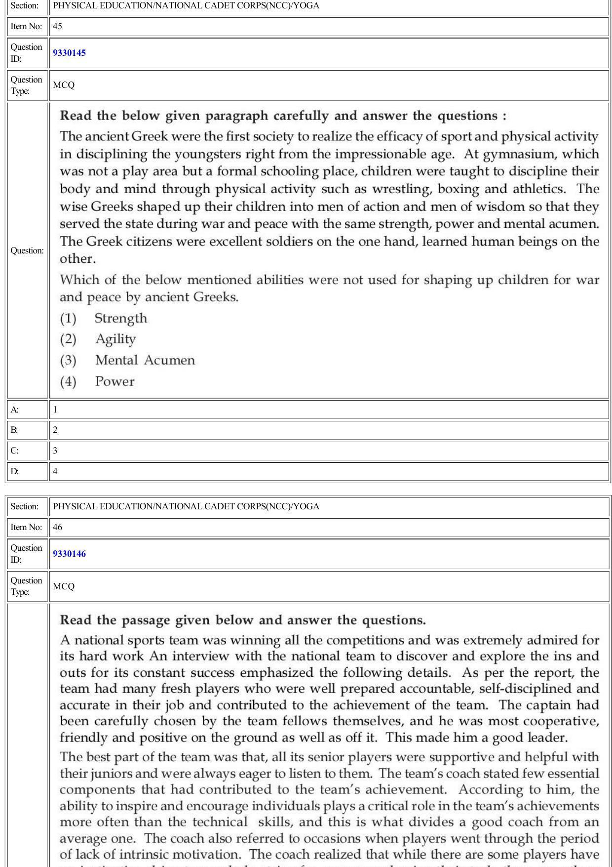 CUET 2022 Question Paper of Physical Education/ National Cadet Corps (NCC)/ Yoga - Page 19