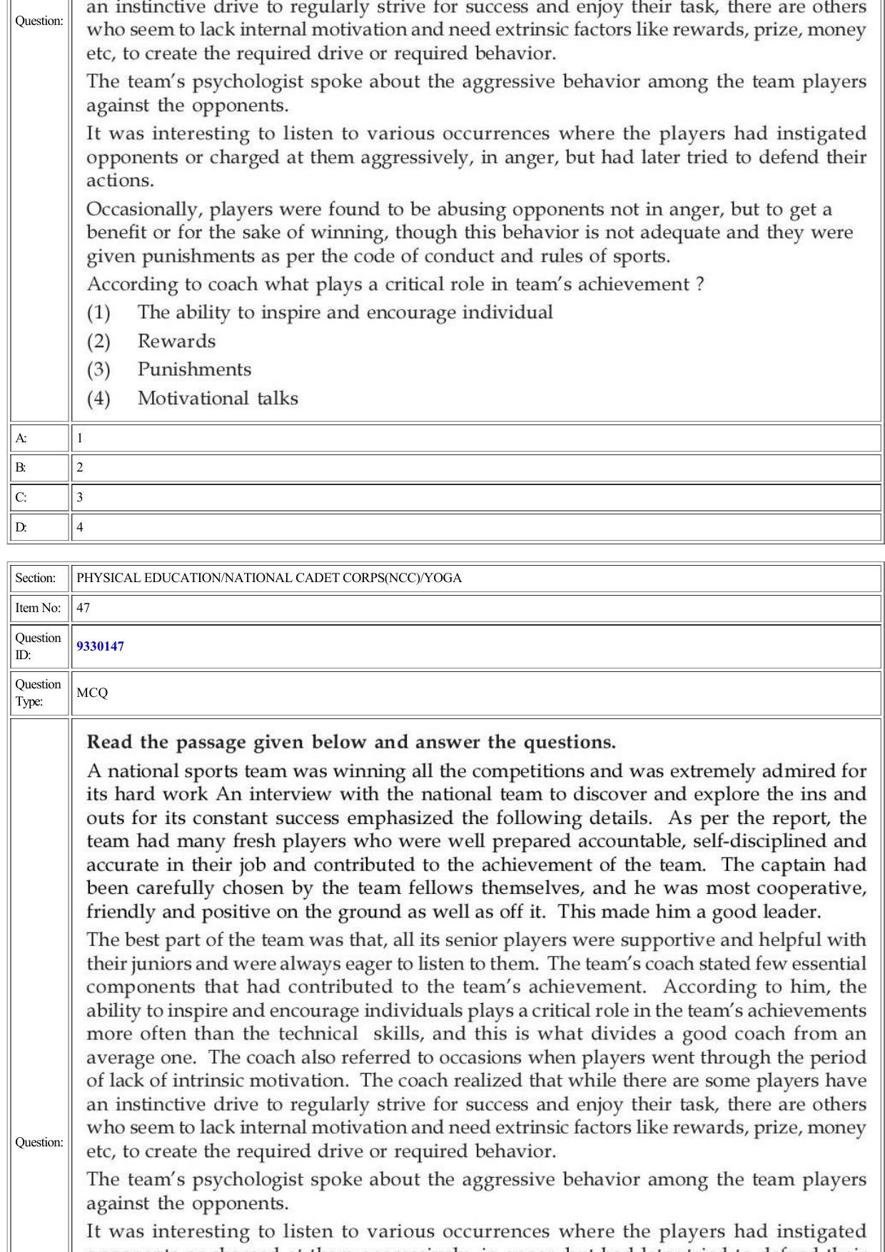 CUET 2022 Question Paper of Physical Education/ National Cadet Corps (NCC)/ Yoga - Page 20