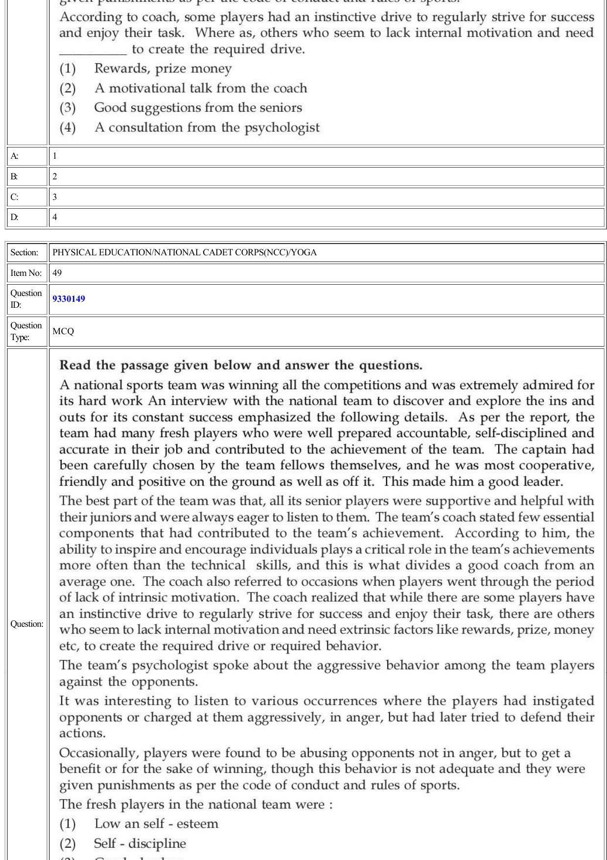CUET 2022 Question Paper of Physical Education/ National Cadet Corps (NCC)/ Yoga - Page 22