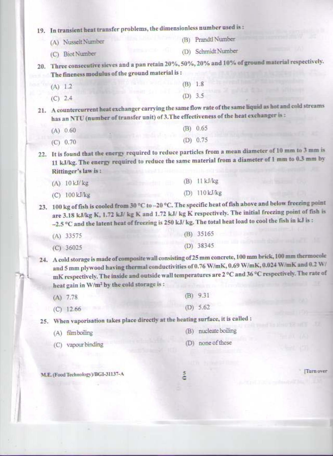 PU CET PG 2015: M.E.(Food Technology) Question Paper - Page 4