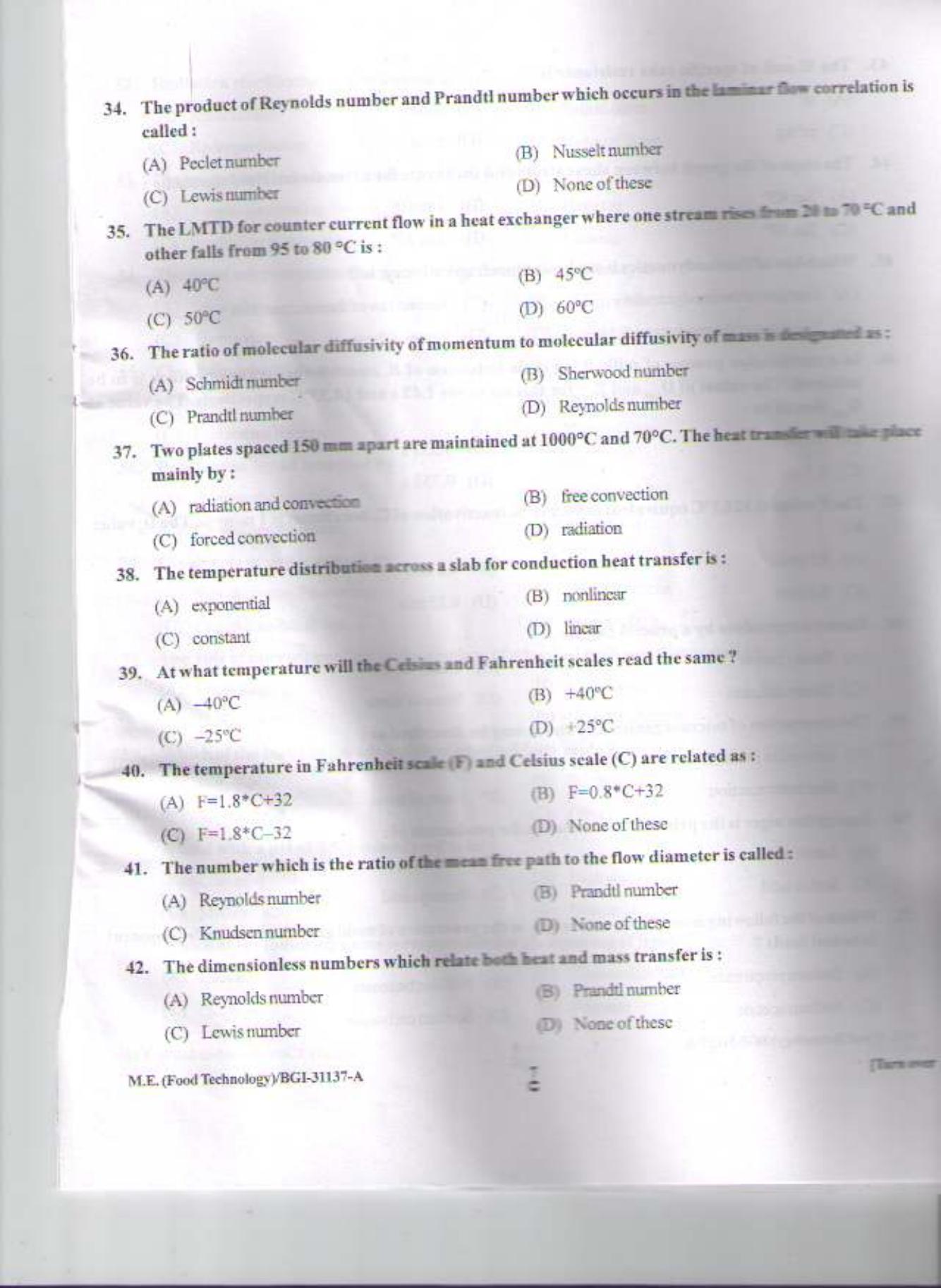 PU CET PG 2015: M.E.(Food Technology) Question Paper - Page 6