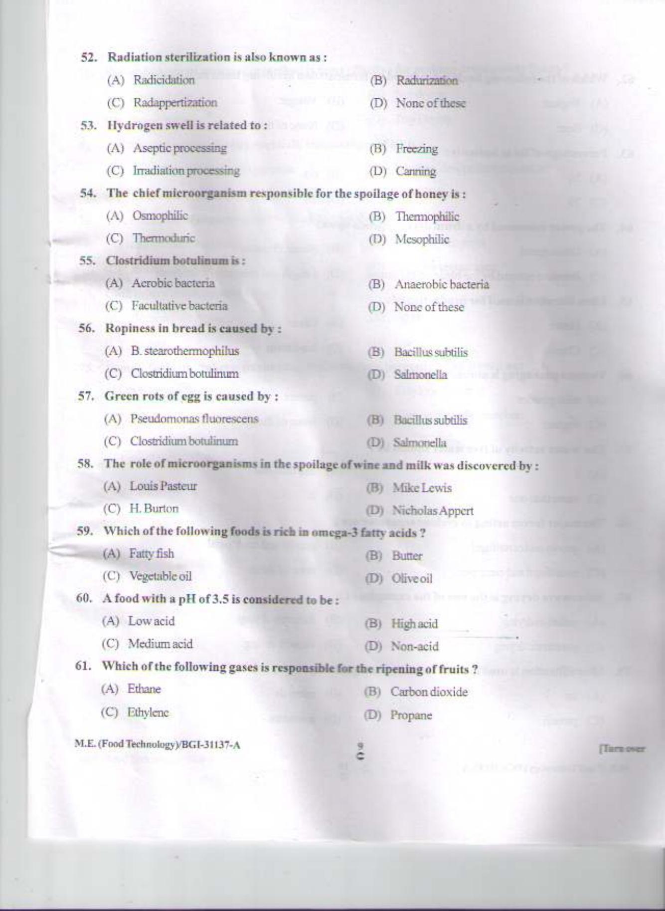 PU CET PG 2015: M.E.(Food Technology) Question Paper - Page 8