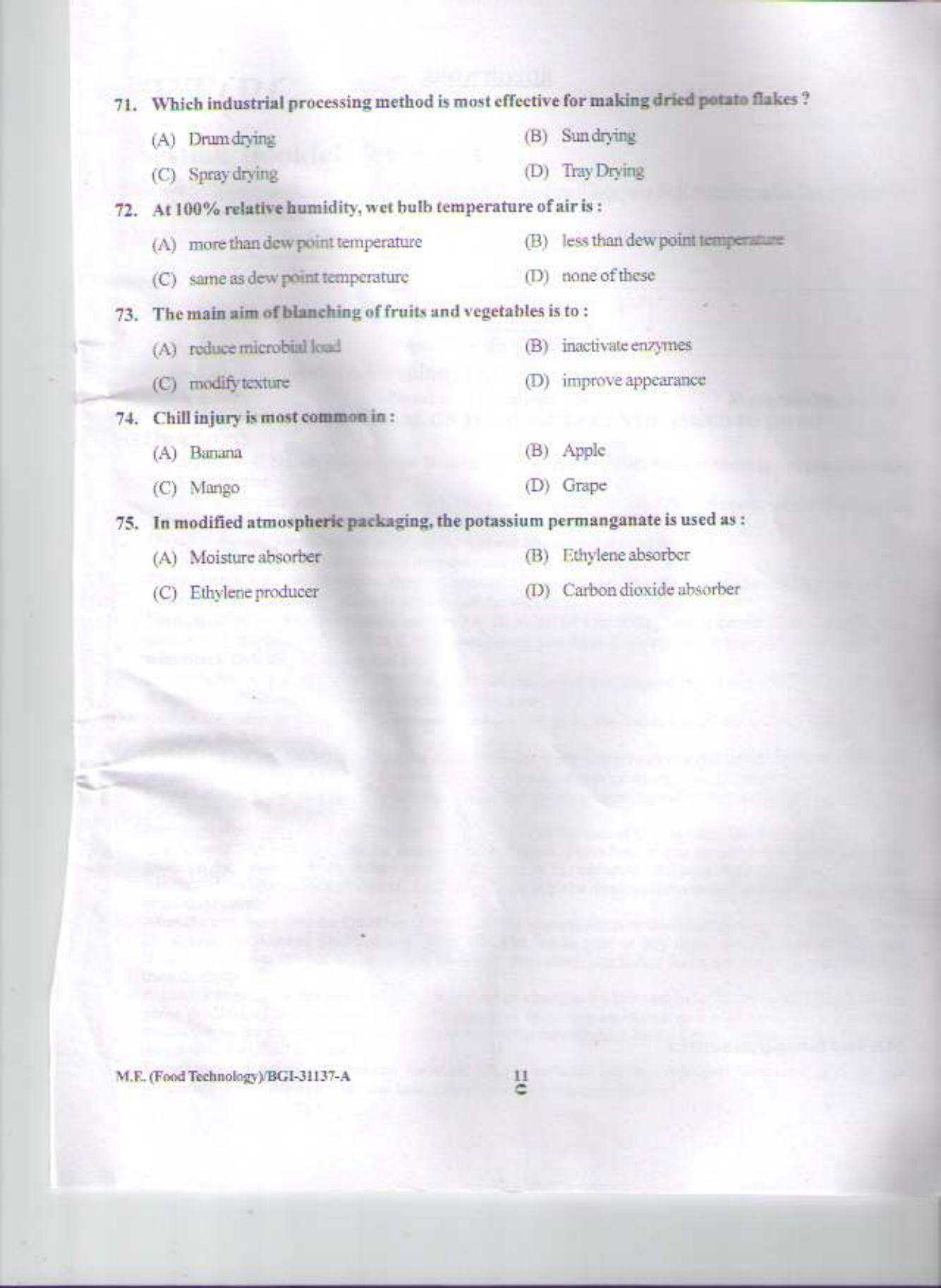 PU CET PG 2015: M.E.(Food Technology) Question Paper - Page 10