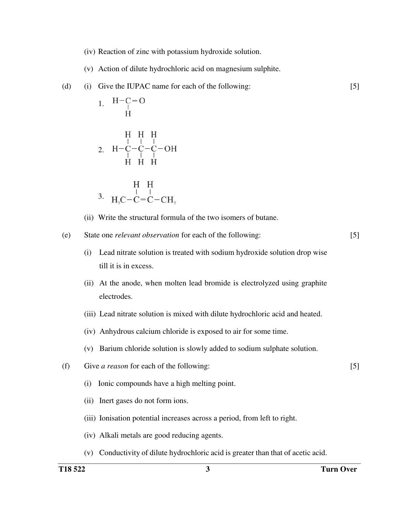 ICSE Class 10 Science Paper 2 (Chemistry) 2018 Question Paper - Page 3