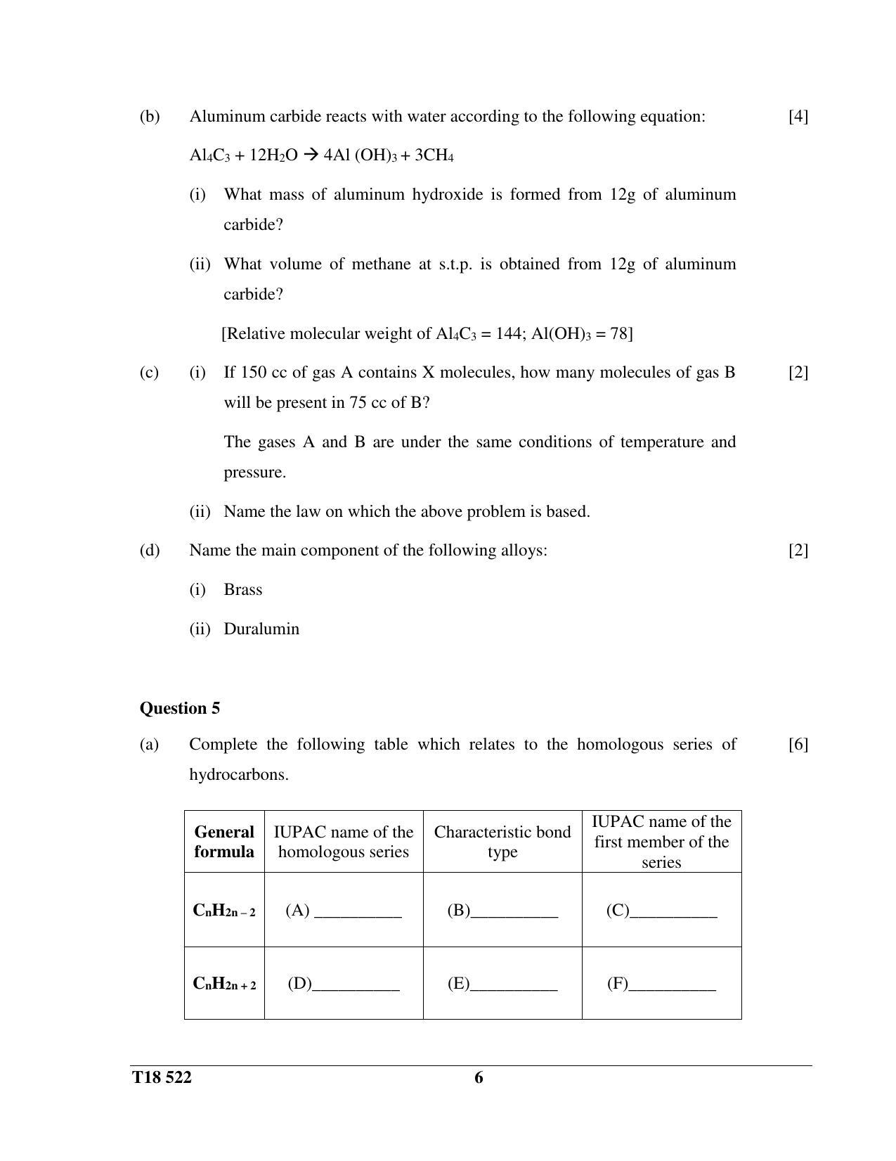ICSE Class 10 Science Paper 2 (Chemistry) 2018 Question Paper - Page 6