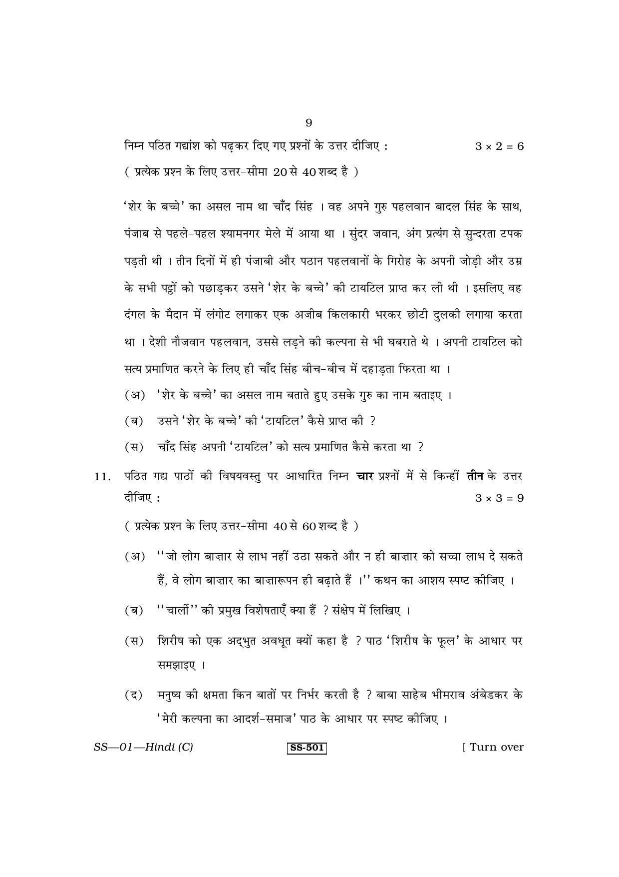 Class 12 2013 Hindi RBSE Question Paper - Page 9