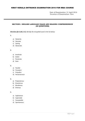 KMAT Question Papers - April 2016