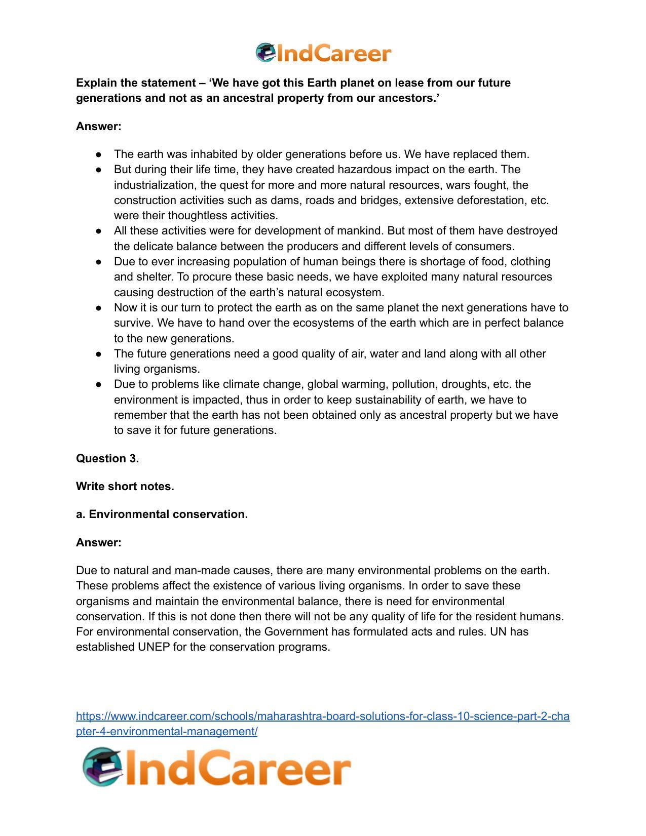 Maharashtra Board Solutions for Class 10- Science (Part 2): Chapter 4- Environmental management - Page 3