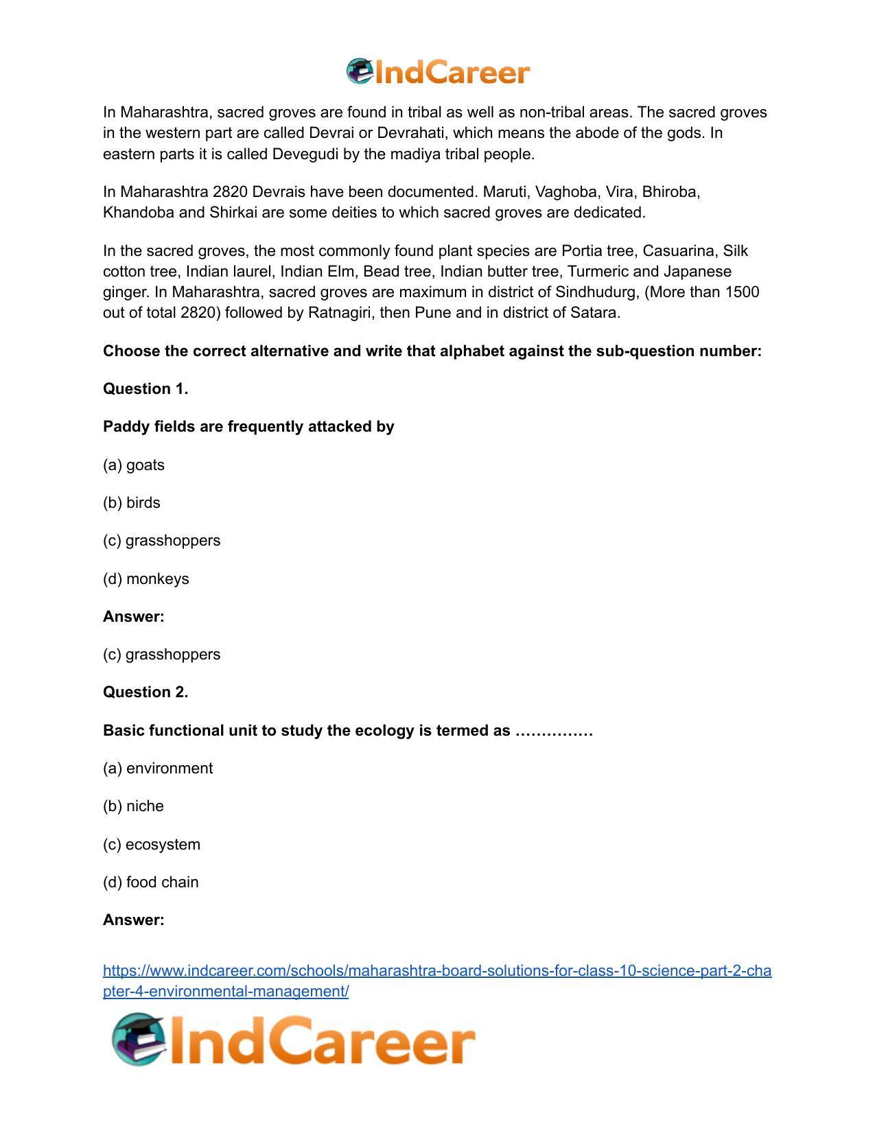Maharashtra Board Solutions for Class 10- Science (Part 2): Chapter 4- Environmental management - Page 20
