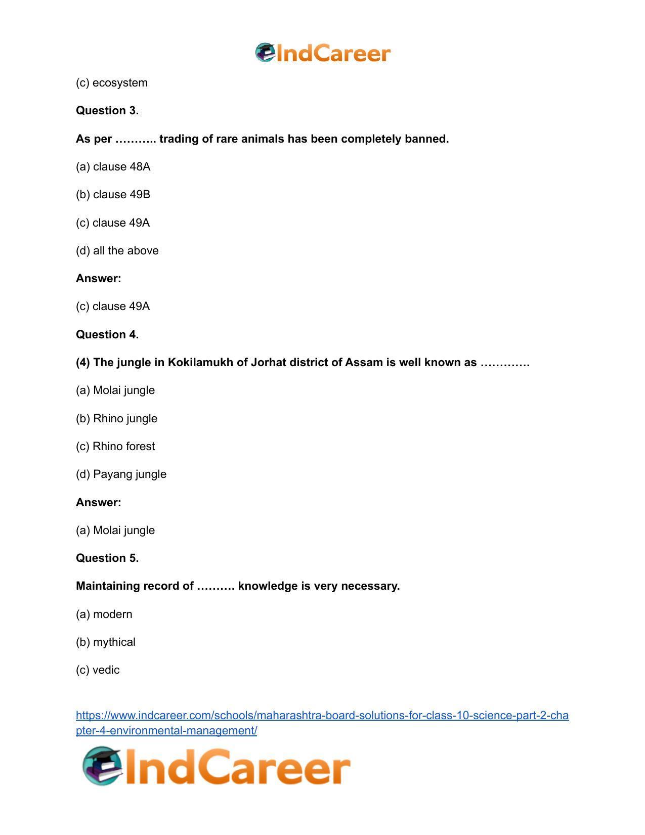 Maharashtra Board Solutions for Class 10- Science (Part 2): Chapter 4- Environmental management - Page 21