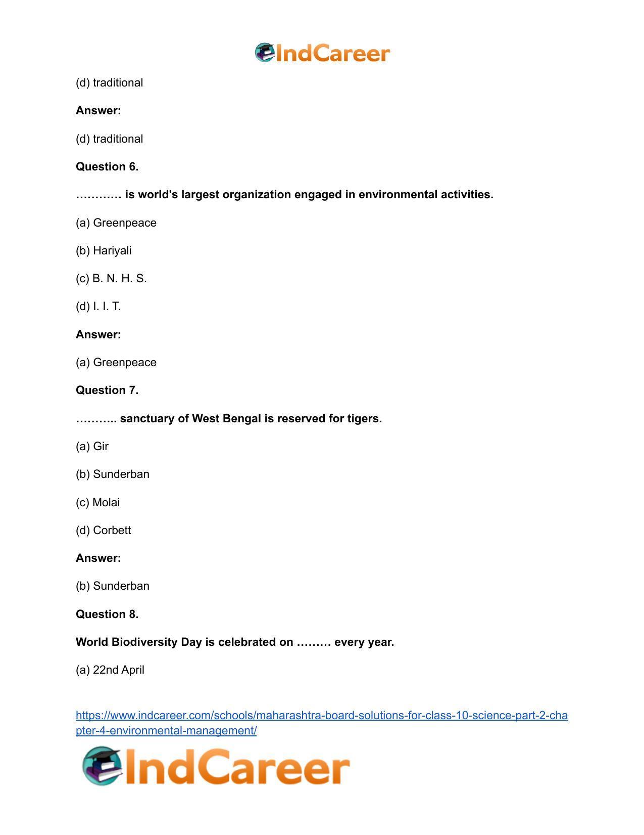 Maharashtra Board Solutions for Class 10- Science (Part 2): Chapter 4- Environmental management - Page 22