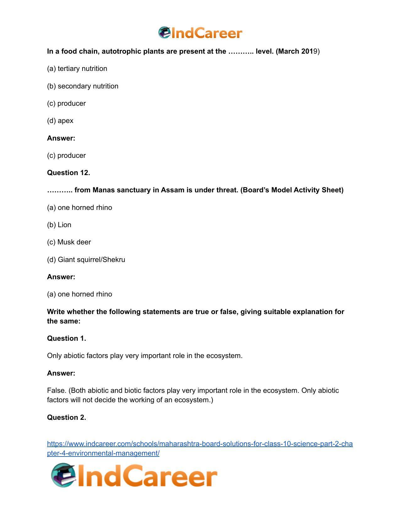Maharashtra Board Solutions for Class 10- Science (Part 2): Chapter 4- Environmental management - Page 24