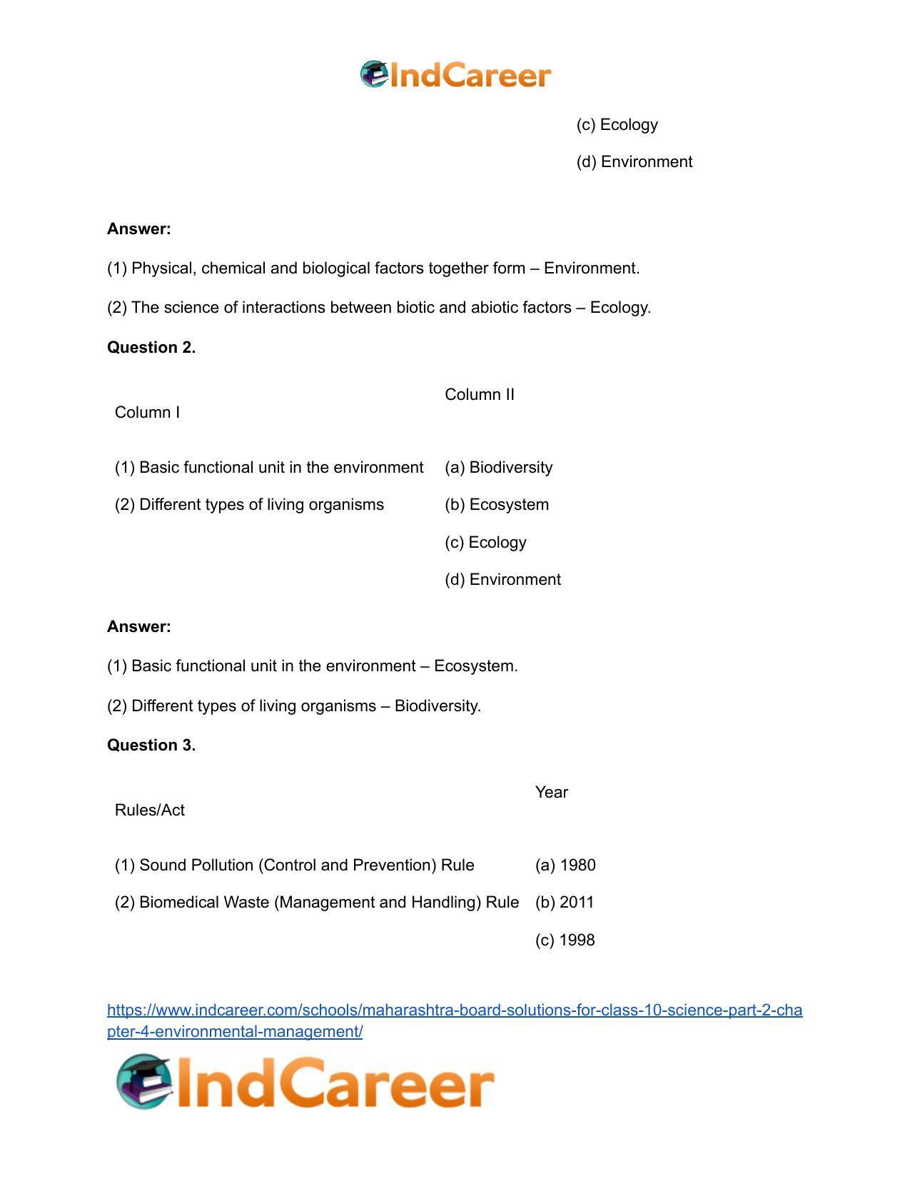 Maharashtra Board Solutions for Class 10- Science (Part 2): Chapter 4- Environmental management - Page 27