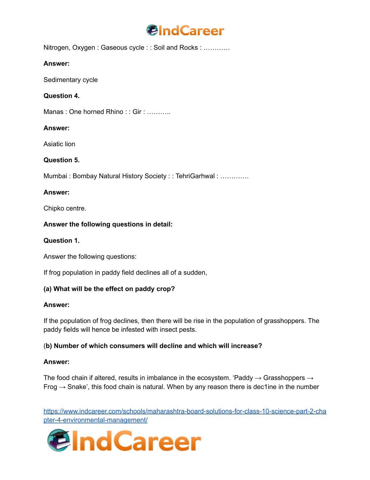 Maharashtra Board Solutions for Class 10- Science (Part 2): Chapter 4- Environmental management - Page 31