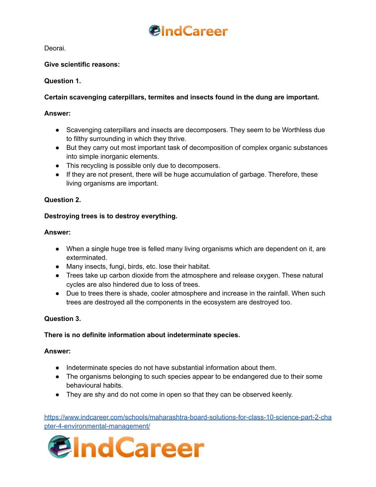 Maharashtra Board Solutions for Class 10- Science (Part 2): Chapter 4- Environmental management - Page 33
