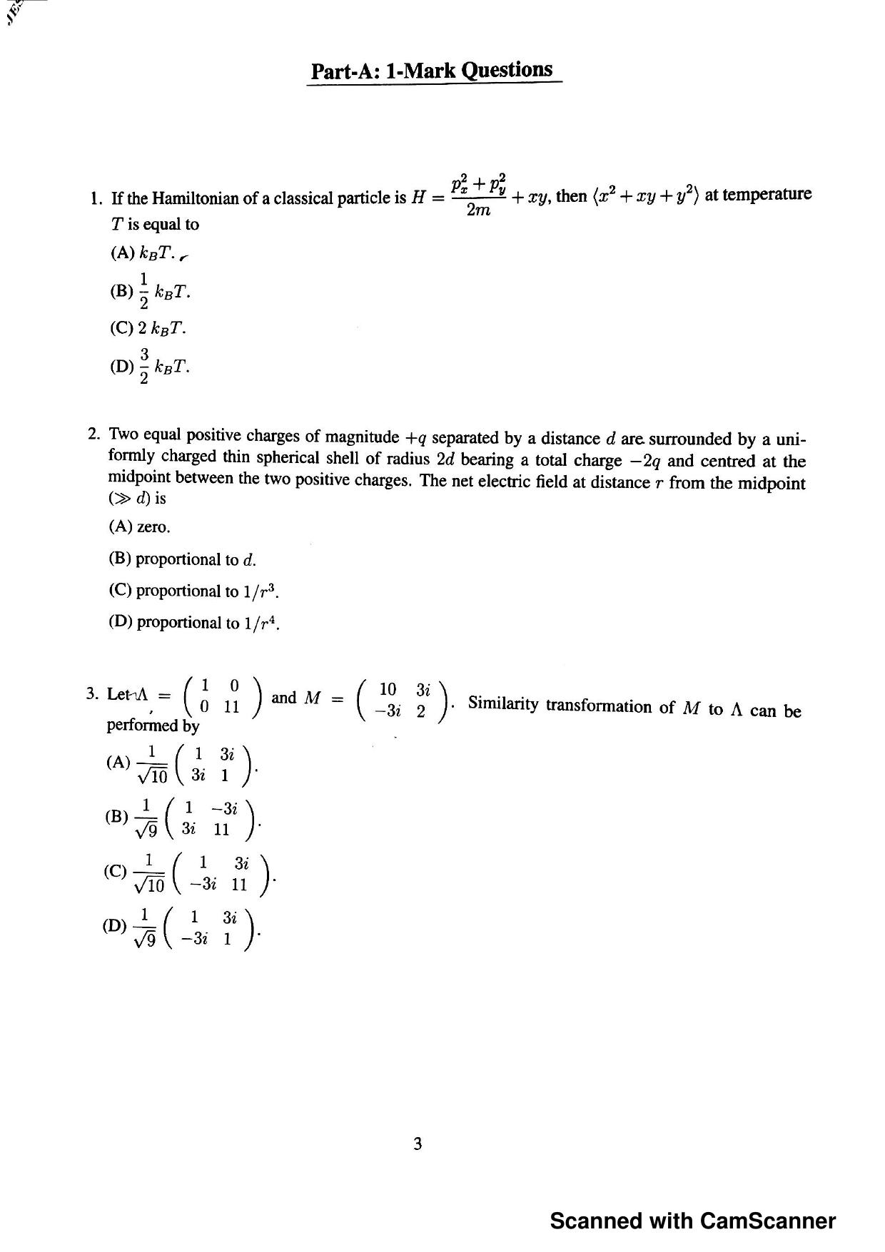 JEST 2017 Physics Question Paper with  Answer key - Page 1