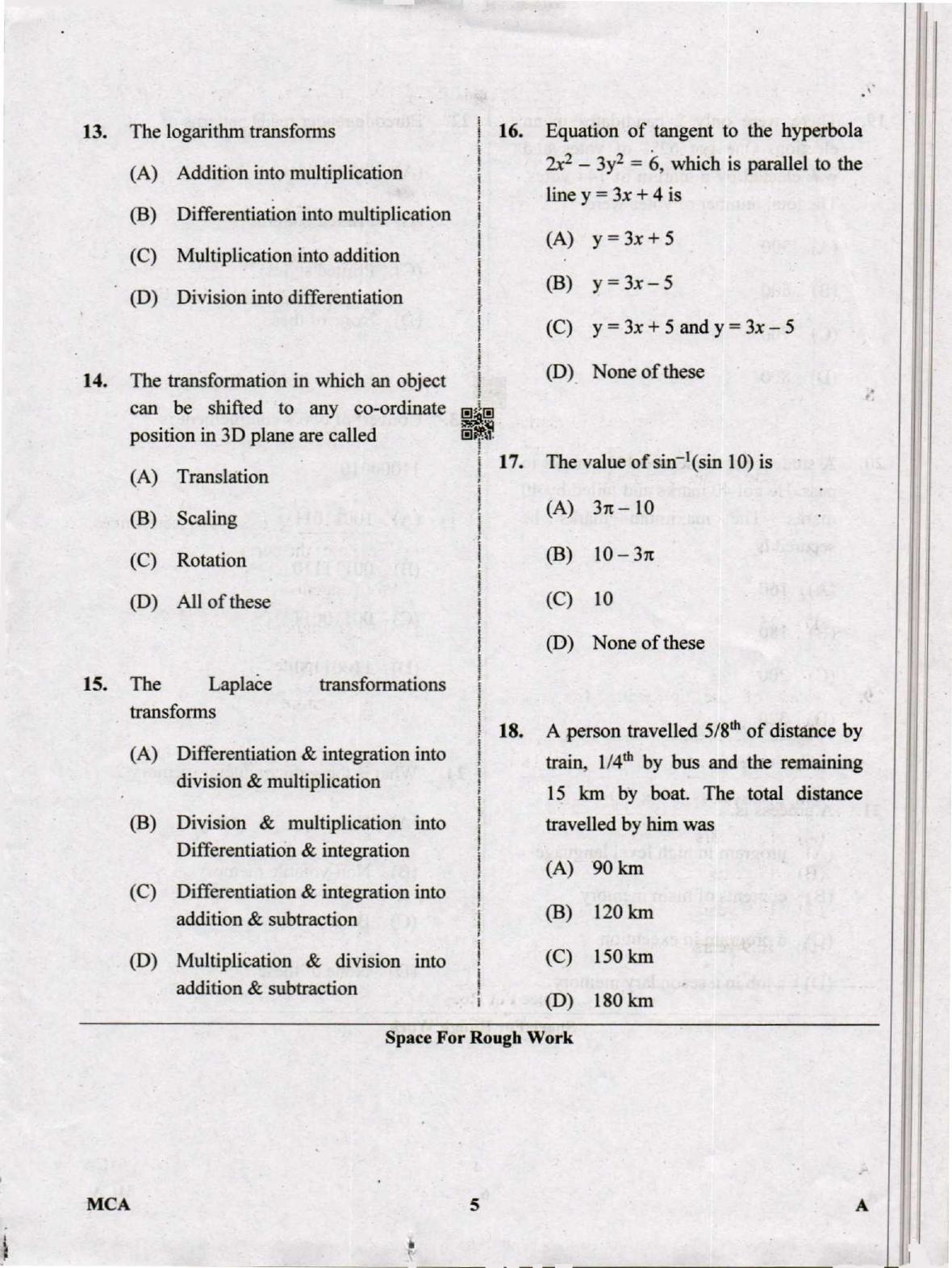 Karnataka PGCET 2019 MCA Question Paper - Page 5