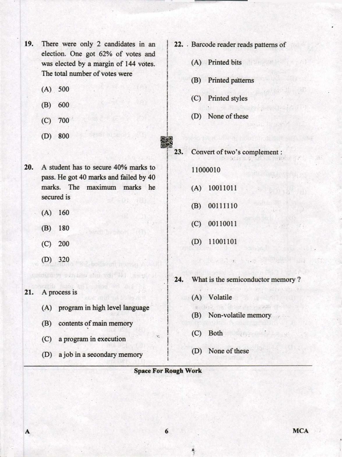 Karnataka PGCET 2019 MCA Question Paper - Page 6