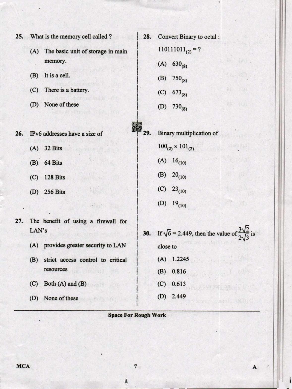Karnataka PGCET 2019 MCA Question Paper - Page 7