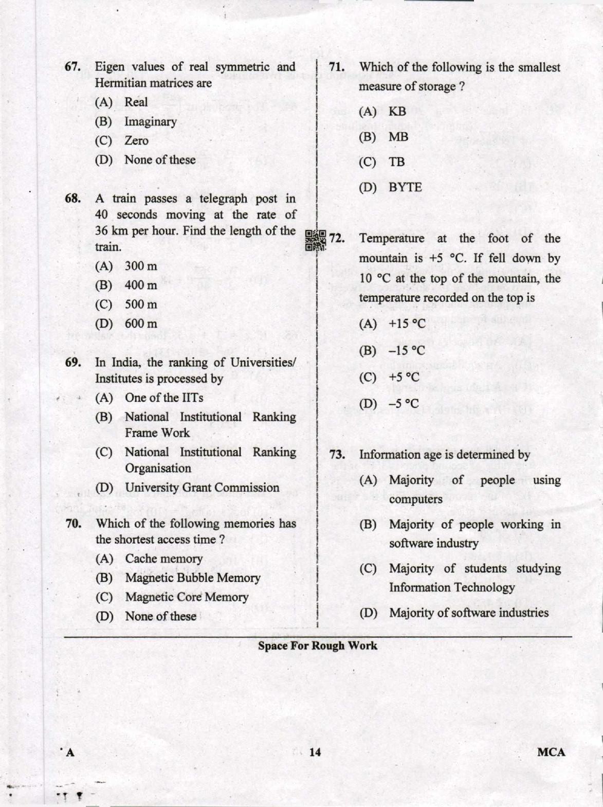 Karnataka PGCET 2019 MCA Question Paper - Page 14