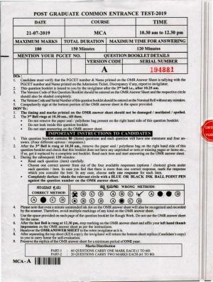 Karnataka PGCET 2019 MCA Question Paper