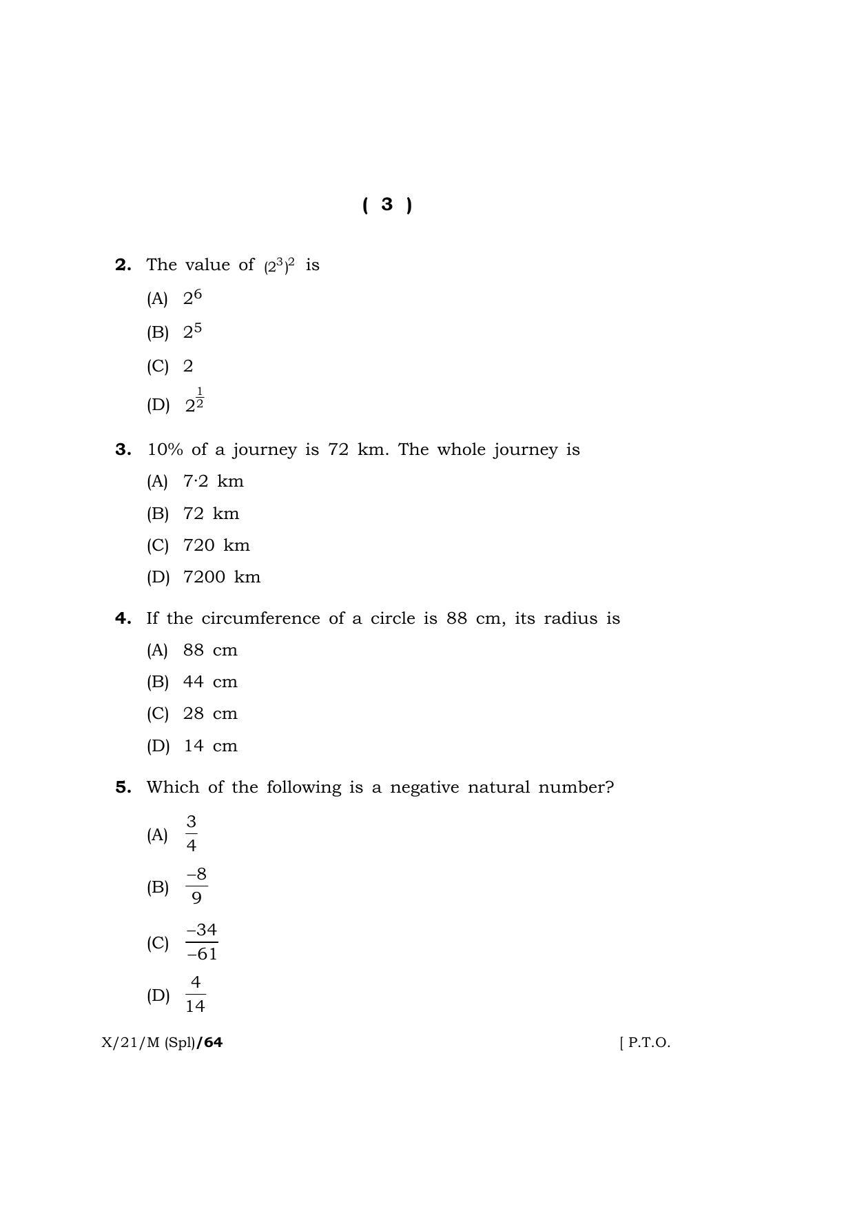 Meghalaya Board (MBOSE) Class 10 MATHEMATICS (Special)  (X-21-M (Spl)) 2021 Question Paper - Page 3