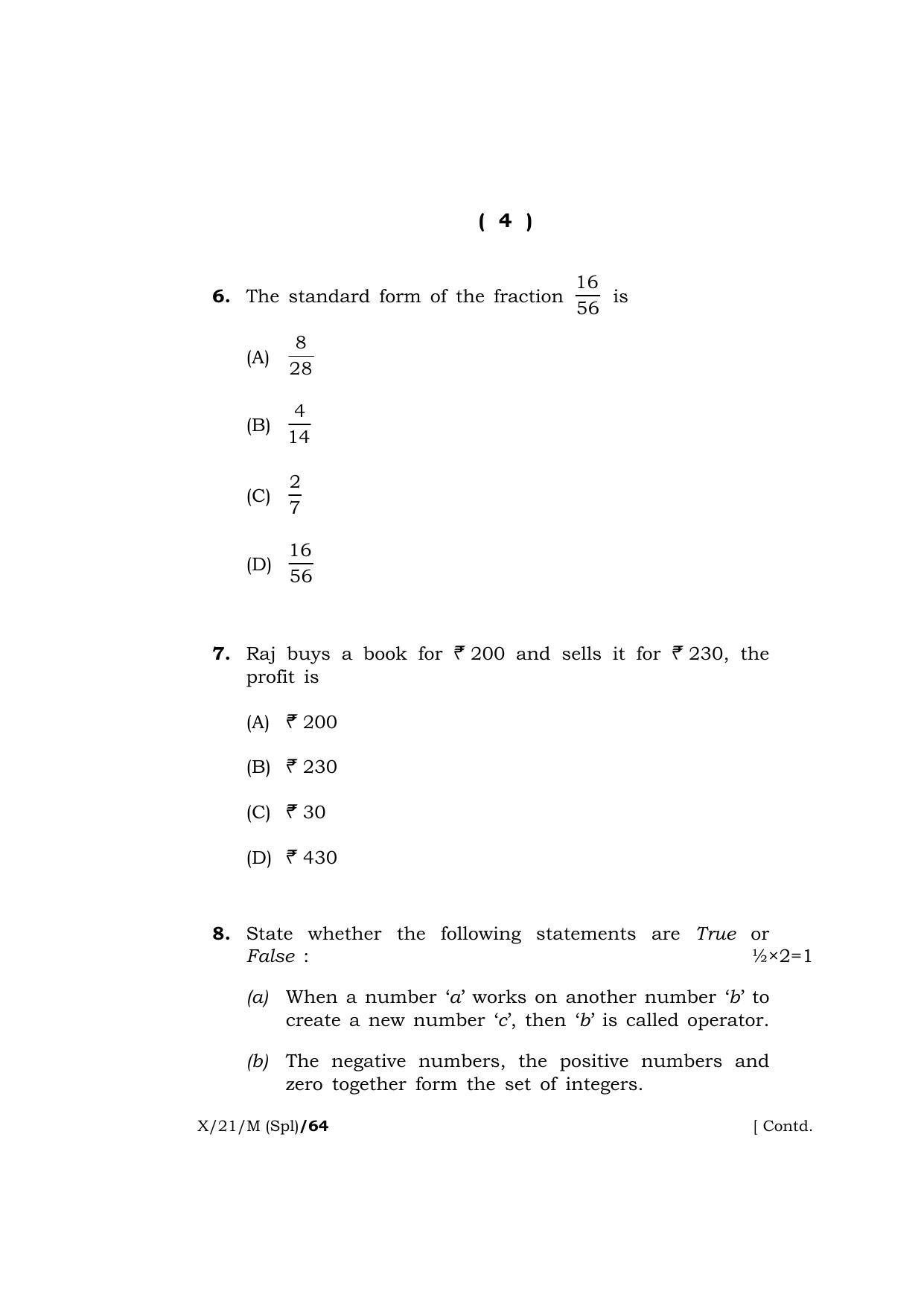 Meghalaya Board (MBOSE) Class 10 MATHEMATICS (Special)  (X-21-M (Spl)) 2021 Question Paper - Page 4