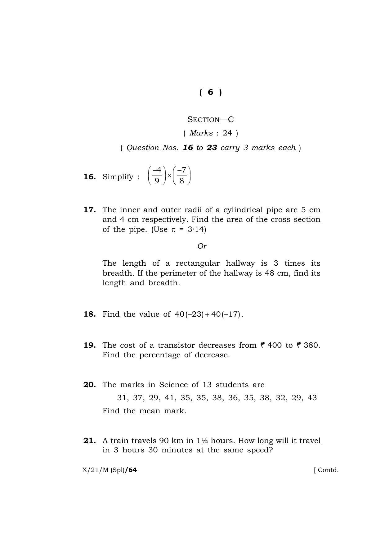 Meghalaya Board (MBOSE) Class 10 MATHEMATICS (Special)  (X-21-M (Spl)) 2021 Question Paper - Page 6