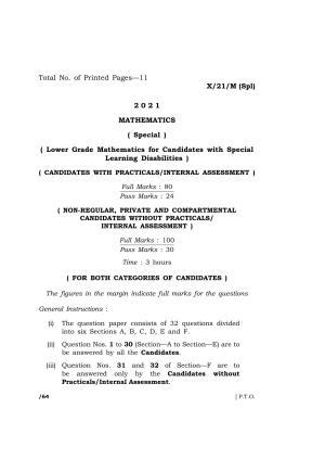 Meghalaya Board (MBOSE) Class 10 MATHEMATICS (Special)  (X-21-M (Spl)) 2021 Question Paper