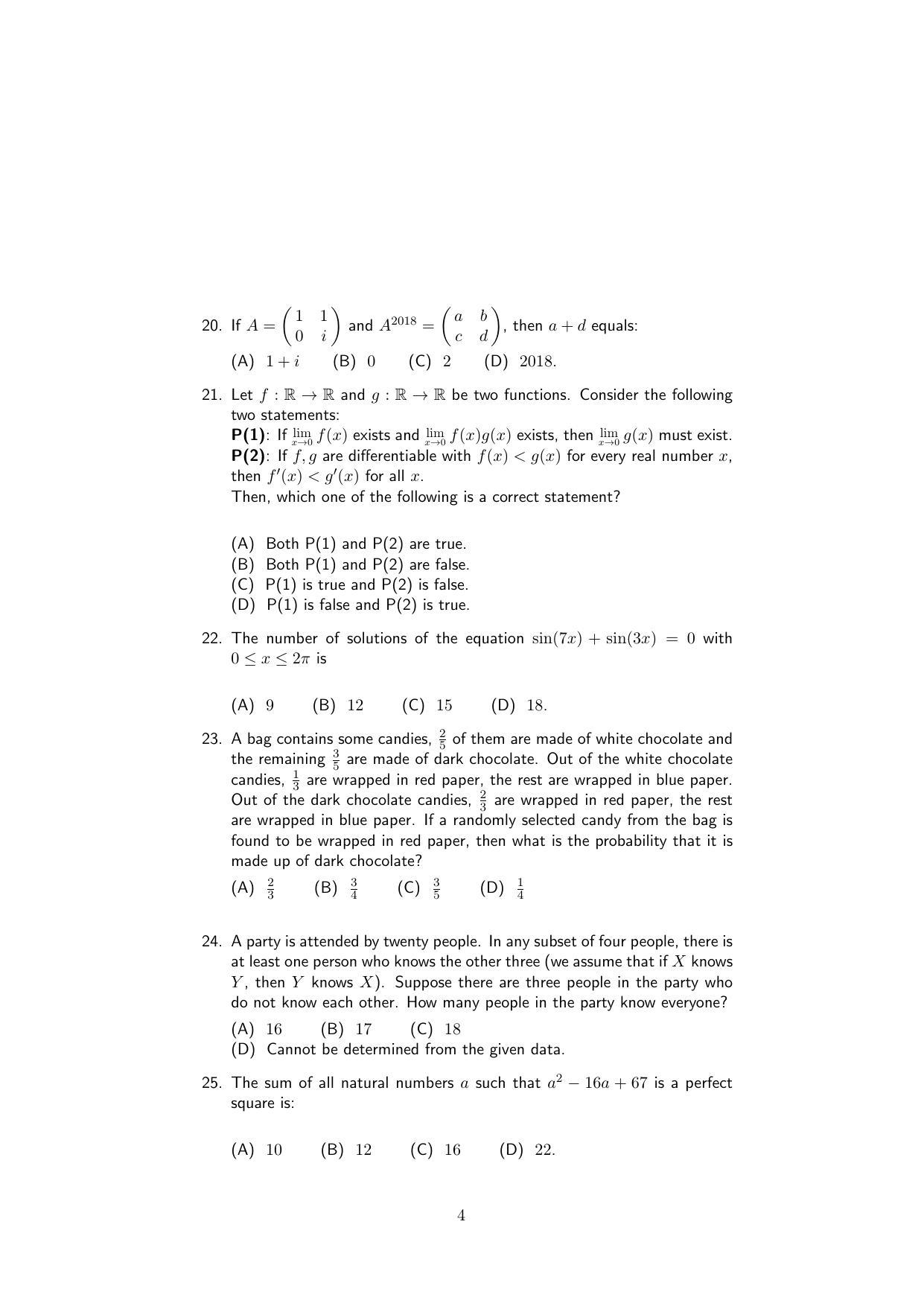 ISI Admission Test B.Stat UGA 2018 Sample Paper - Page 4