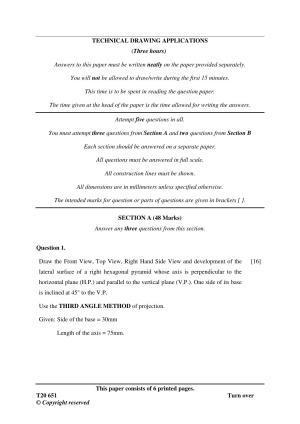 ICSE Class 10 Technical Drawing Applications 2020 Question Paper