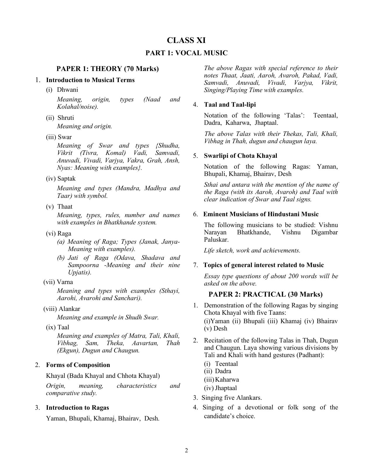 ISC Class XI & XII Music 2025 Syllabus - Page 2
