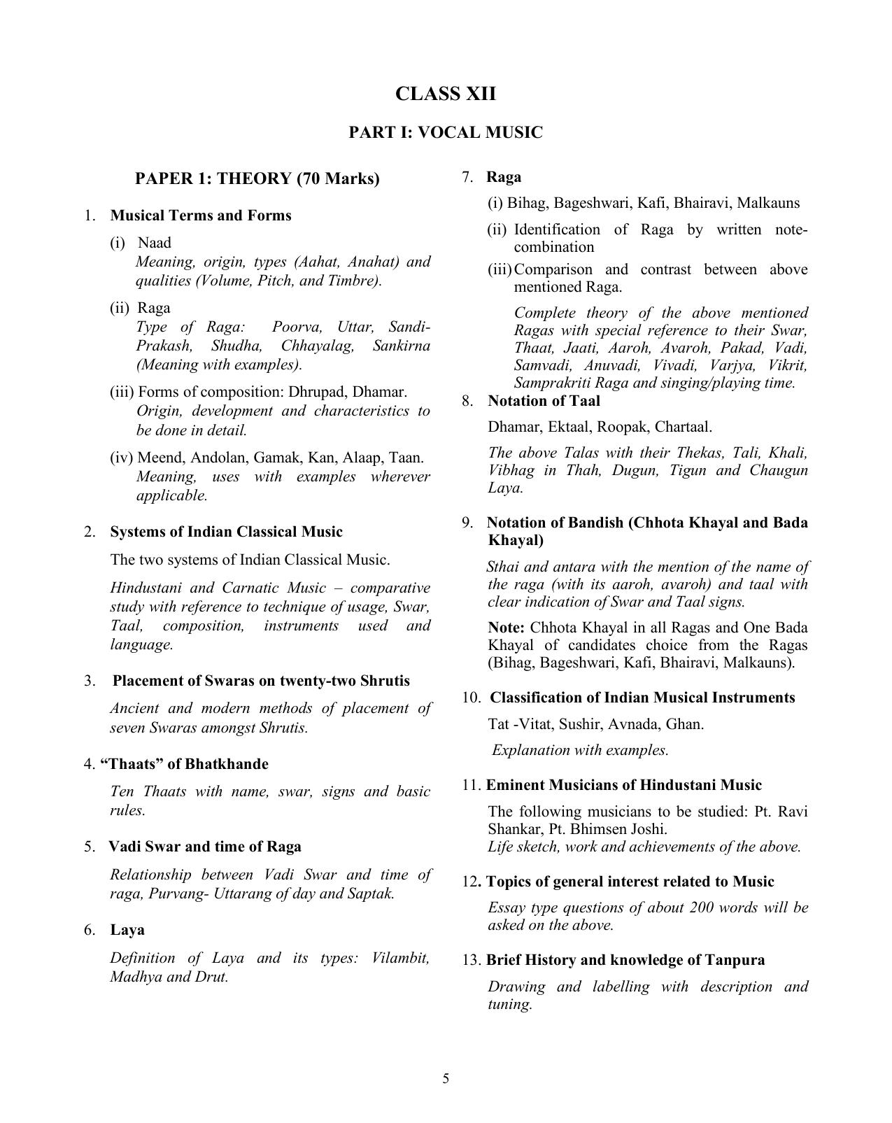 ISC Class XI & XII Music 2025 Syllabus - Page 5